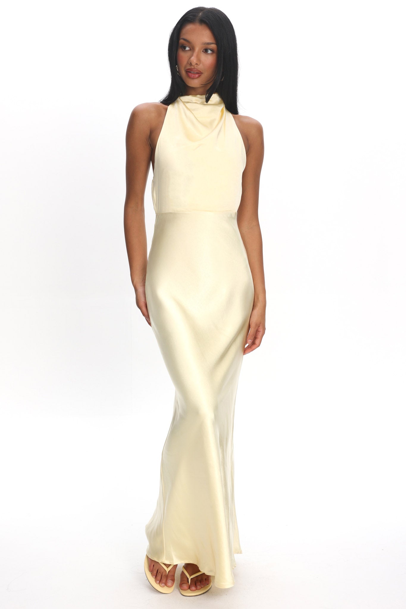 Gelato Pearl Strap Halter Maxi Dress Butter by Selfie Leslie Australia