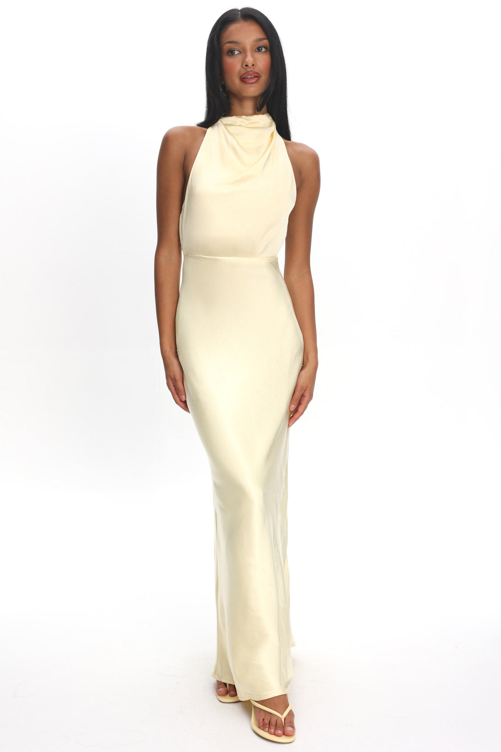 Gelato Pearl Strap Halter Maxi Dress Butter by Selfie Leslie Australia