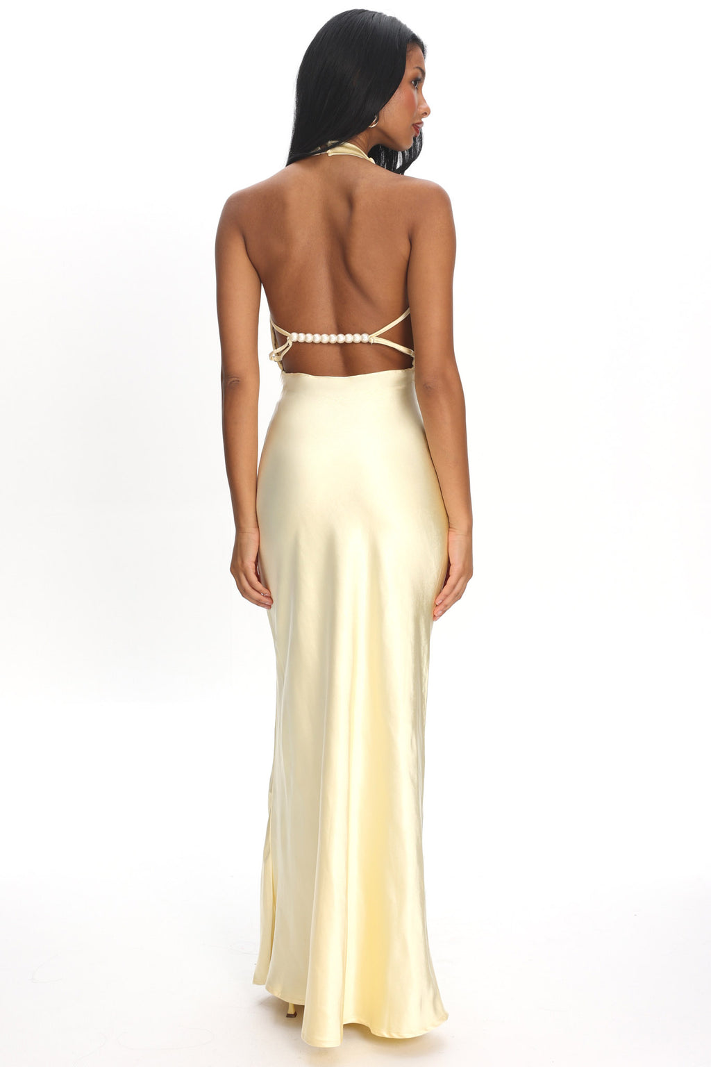 Gelato Pearl Strap Halter Maxi Dress Butter by Selfie Leslie Australia