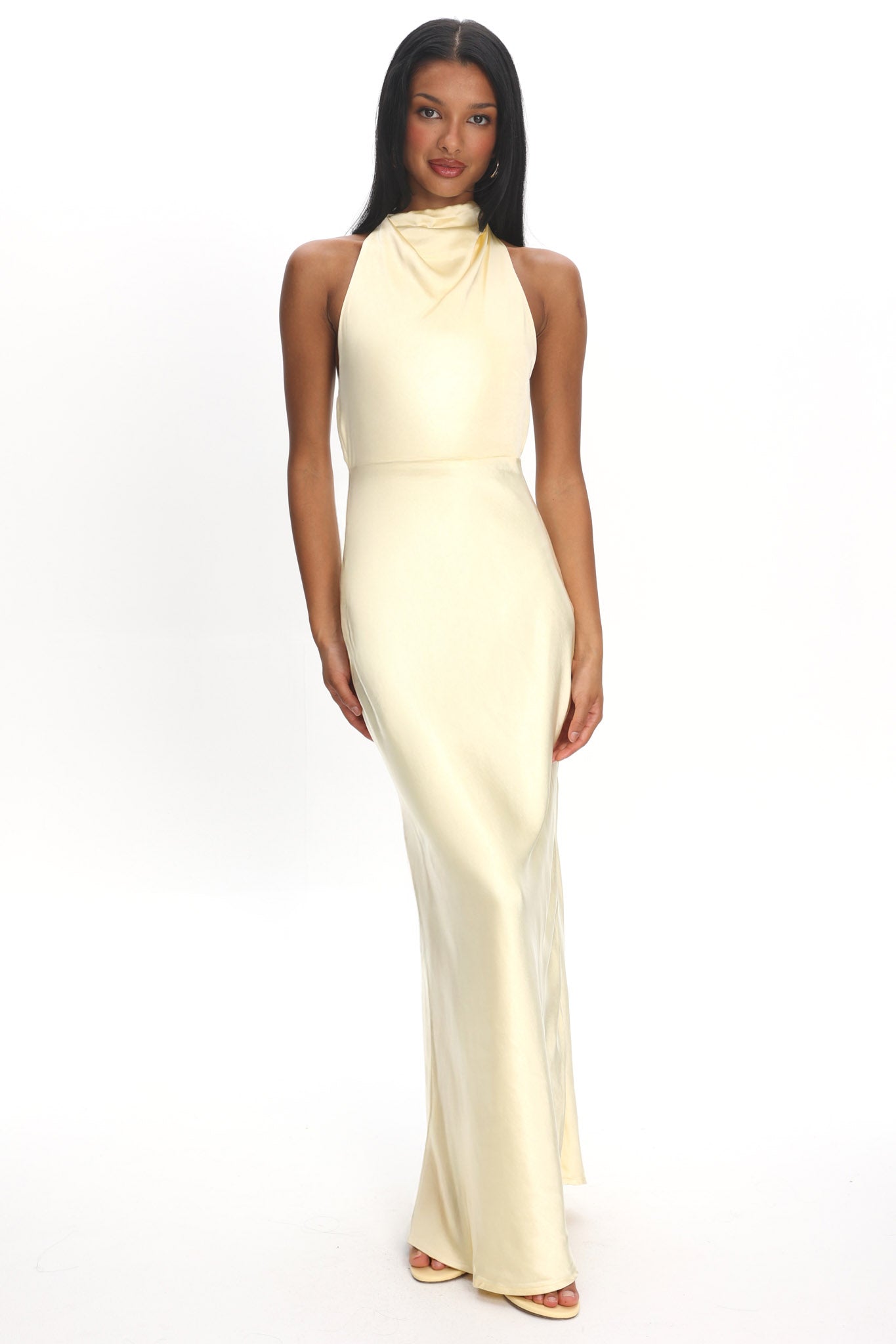 Gelato Pearl Strap Halter Maxi Dress Butter by Selfie Leslie Australia