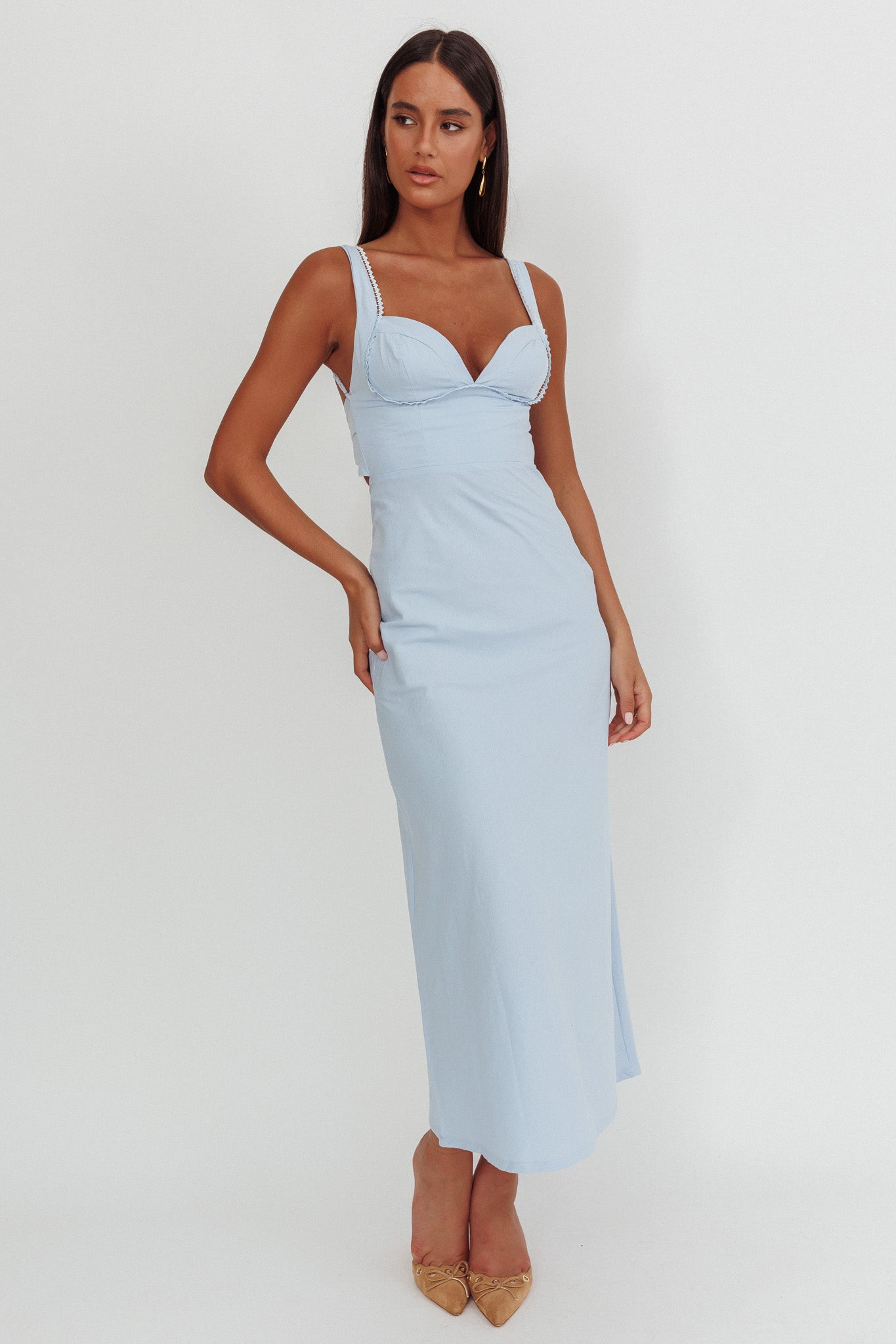 Moonlit Reverie Twist Back Maxi Dress Blue by Selfie Leslie Australia