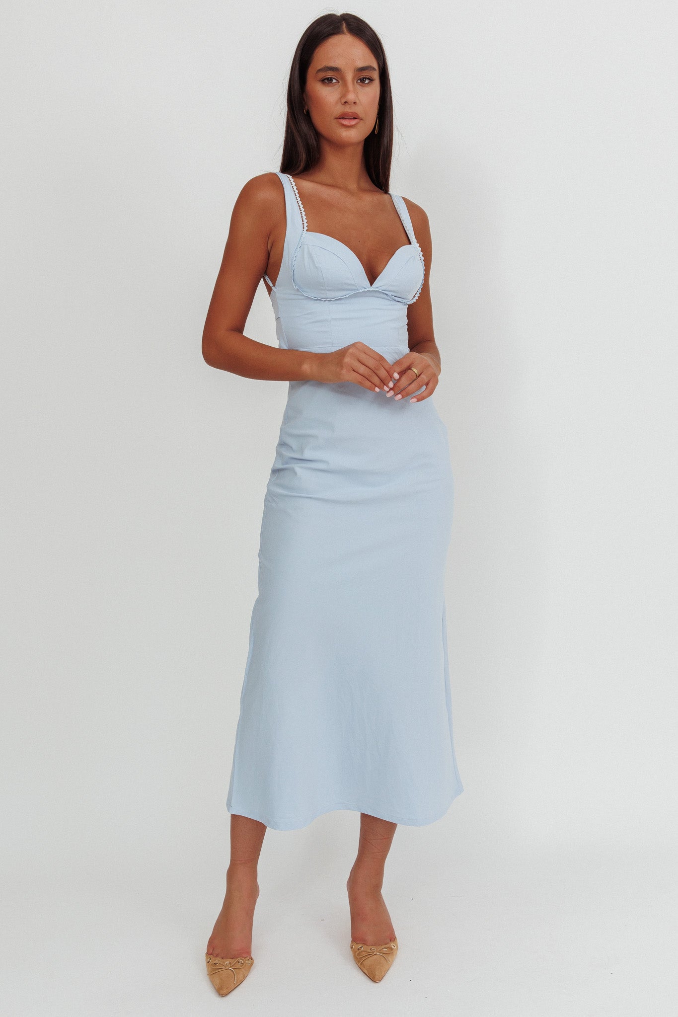 Moonlit Reverie Twist Back Maxi Dress Blue by Selfie Leslie Australia