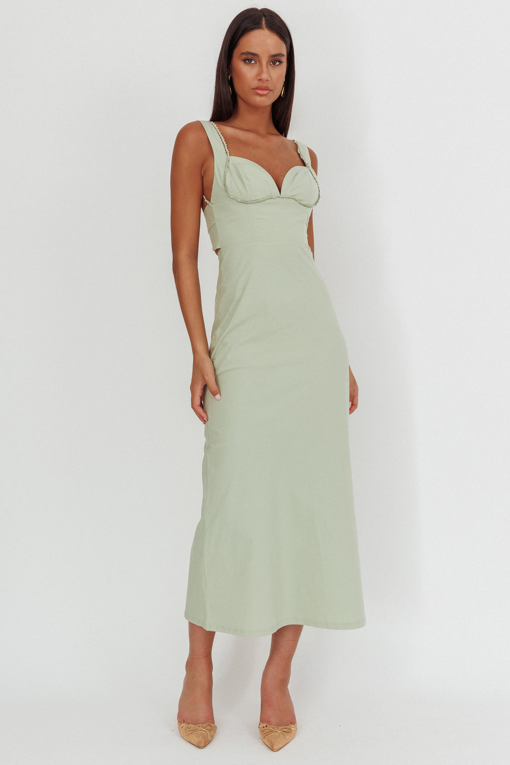 Moonlit Reverie Twist Back Maxi Dress Sage by Selfie Leslie Australia