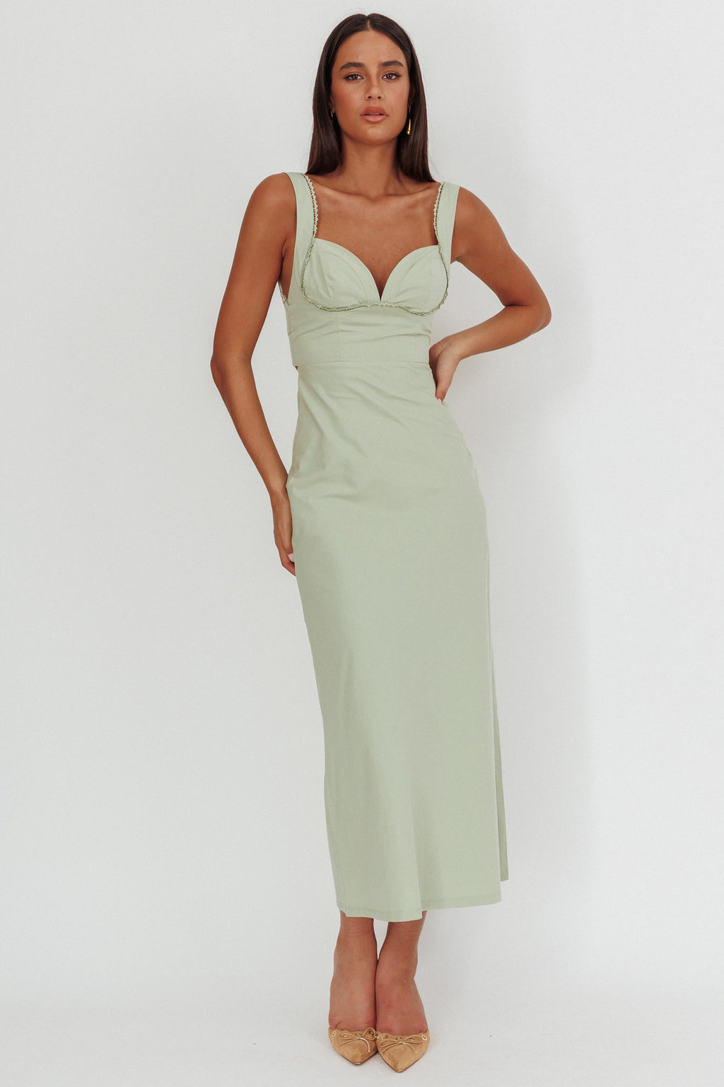 Moonlit Reverie Twist Back Maxi Dress Sage by Selfie Leslie Australia