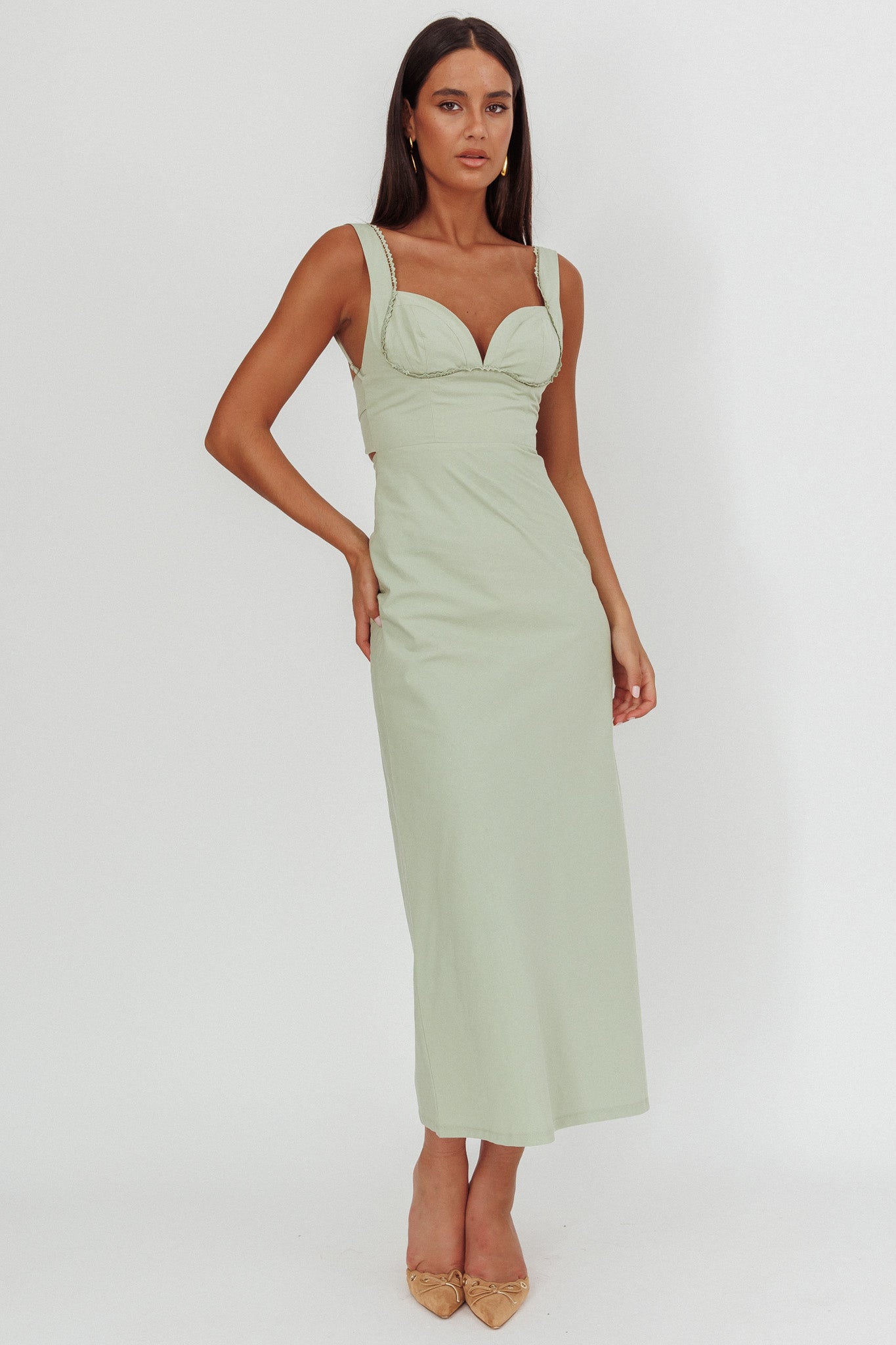 Moonlit Reverie Twist Back Maxi Dress Sage by Selfie Leslie Australia