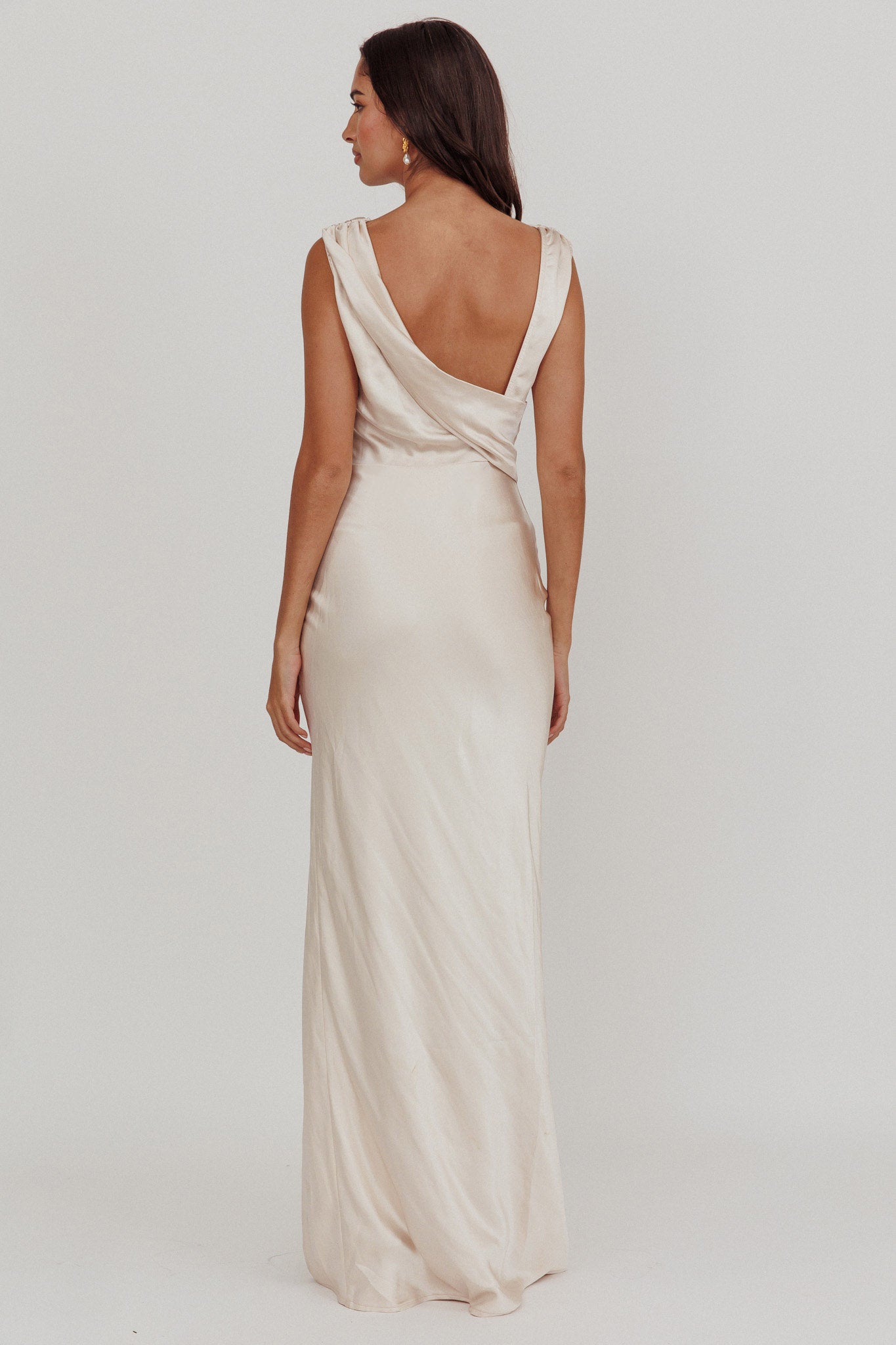 Jinora Cowl Neck Leg Slit Satin Maxi Dress by Selfie Leslie Australia