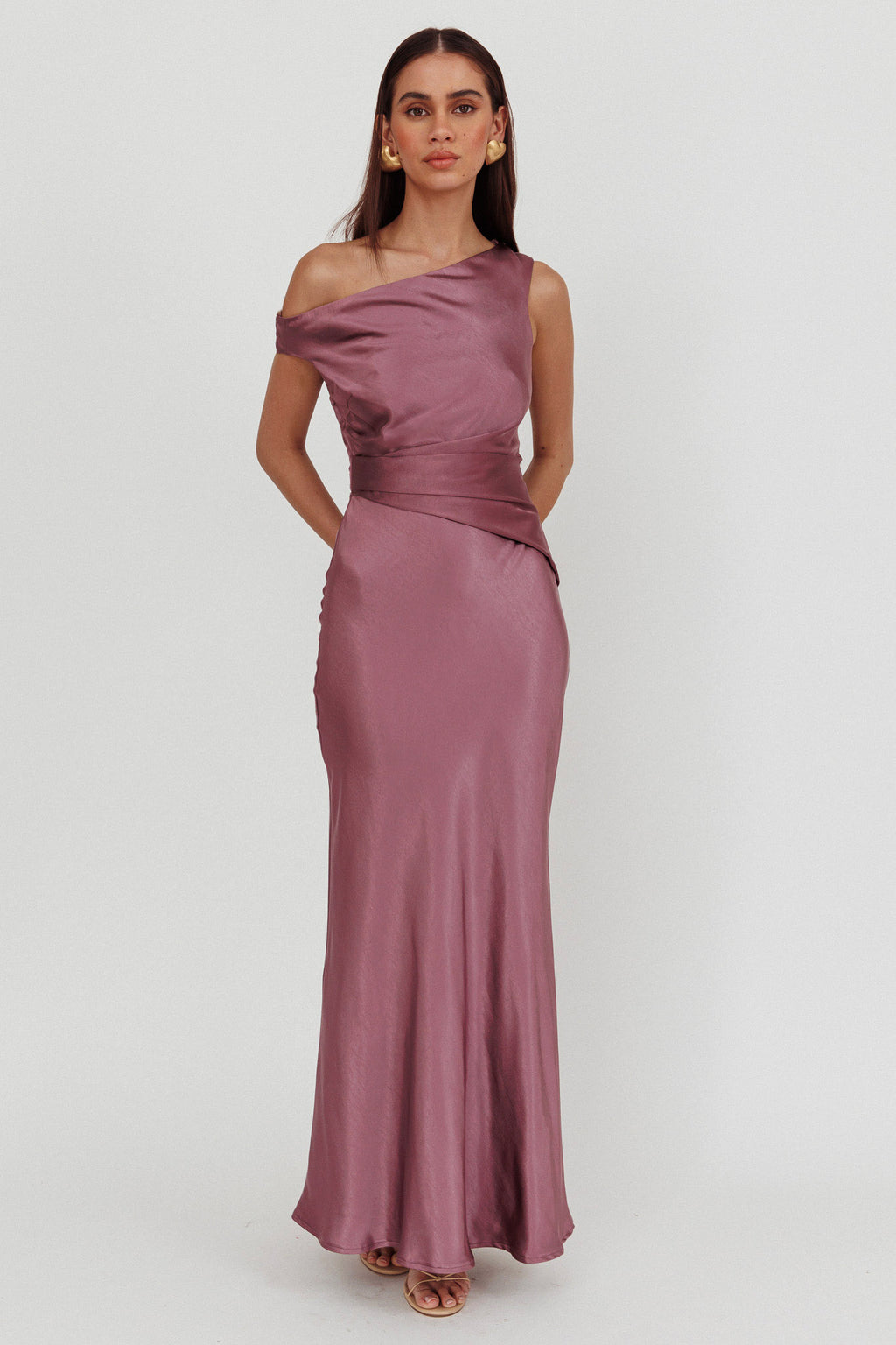 Twilight Asymmetric Neckline Maxi Dress Grape by Selfie Leslie Australia