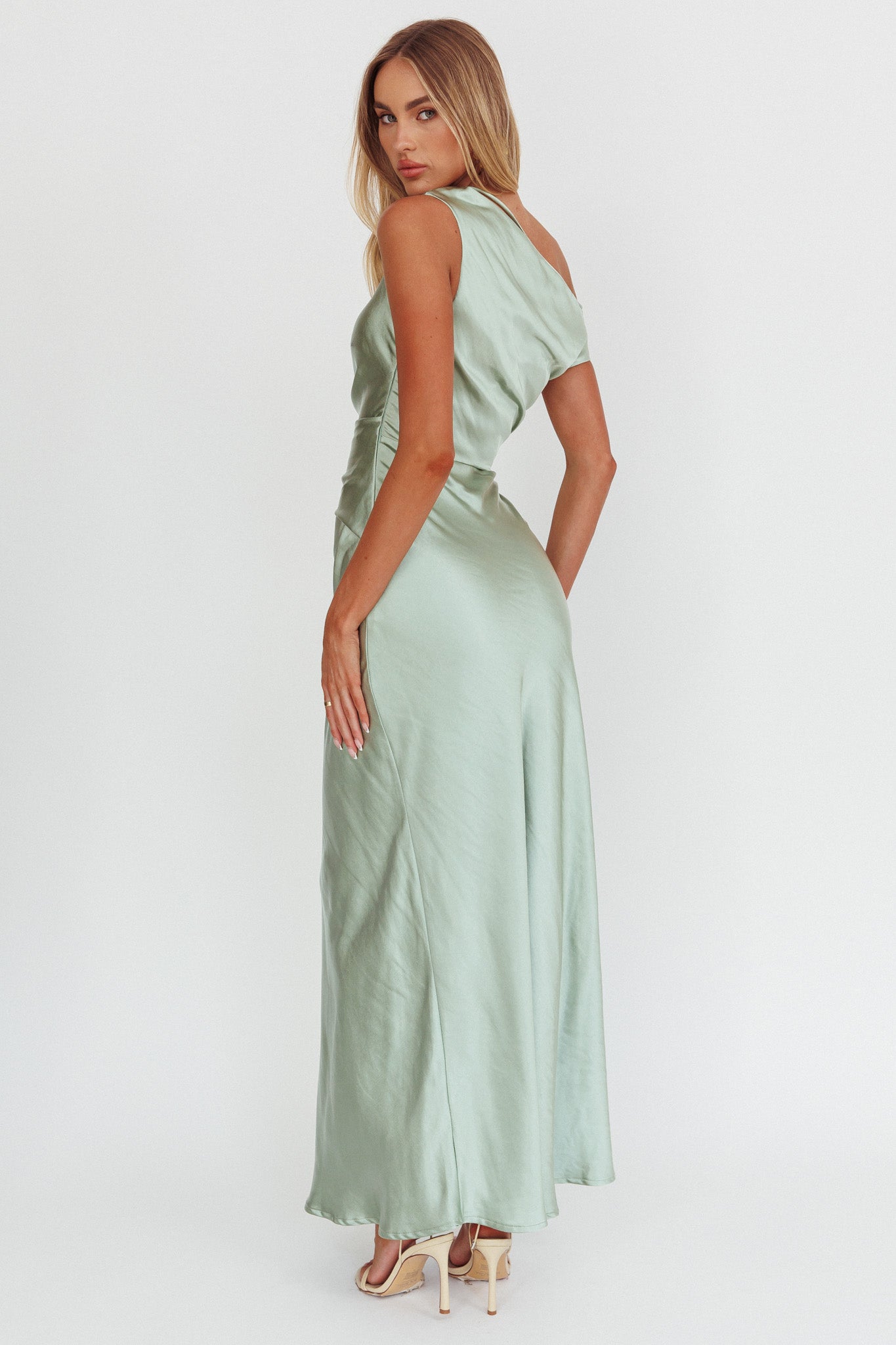 Twilight Asymmetric Neckline Maxi Dress Sage by Selfie Leslie Australia
