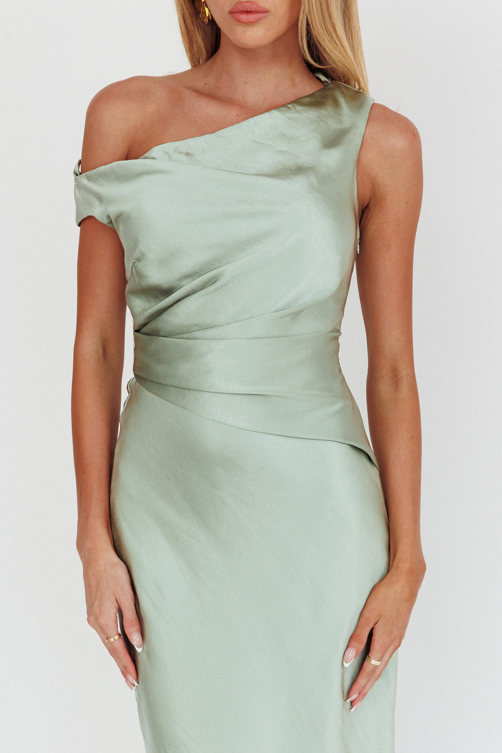 Twilight Asymmetric Neckline Maxi Dress Sage by Selfie Leslie Australia