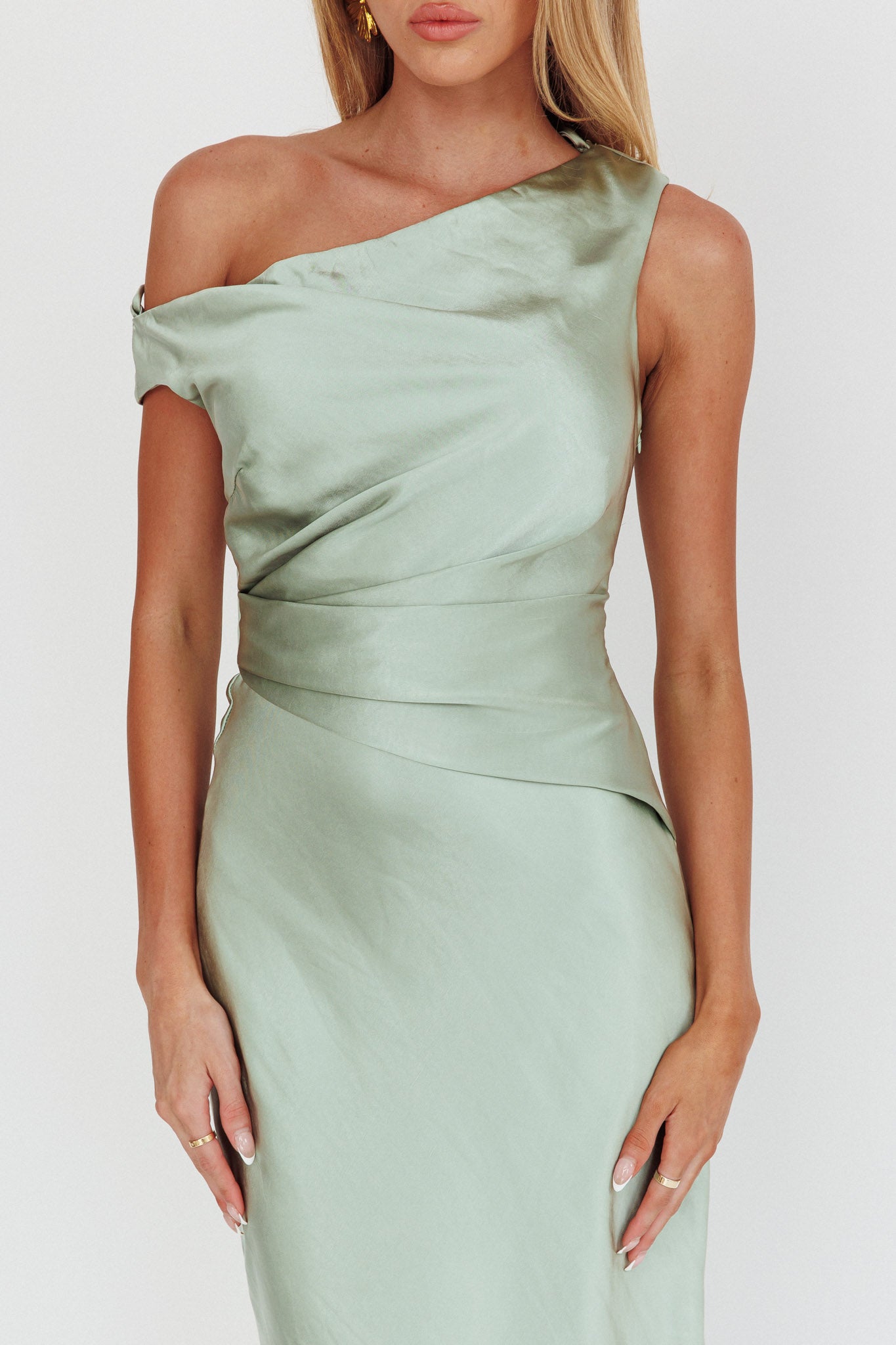 Twilight Asymmetric Neckline Maxi Dress Sage by Selfie Leslie Australia