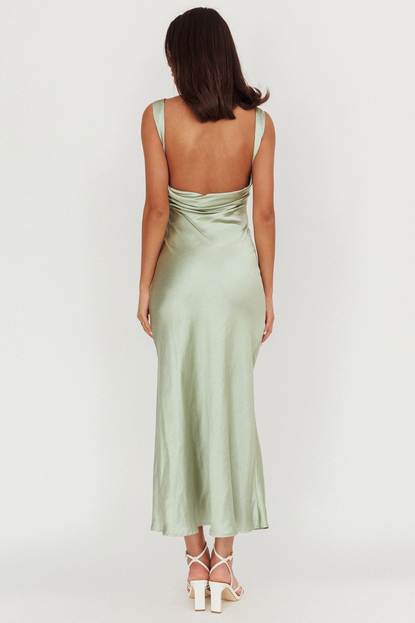 Carmine Satin Sleeveless Maxi Dress Sage by Selfie Leslie Australia
