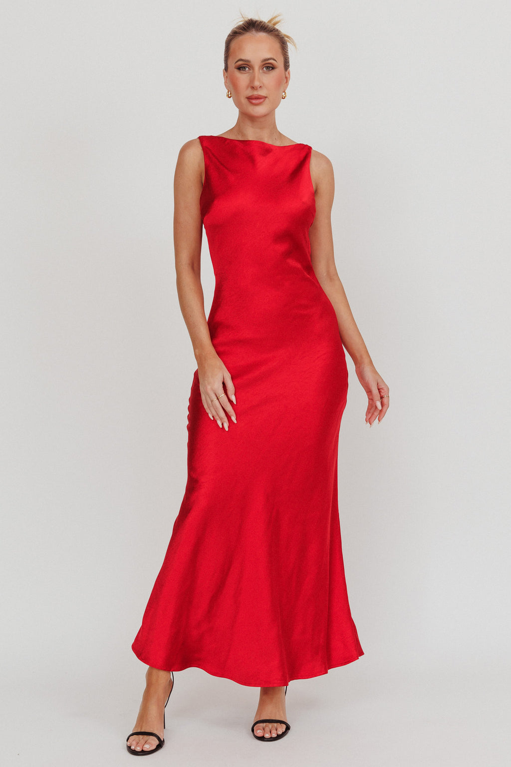 Carmine Satin Sleeveless Maxi Dress Wine by Selfie Leslie Australia