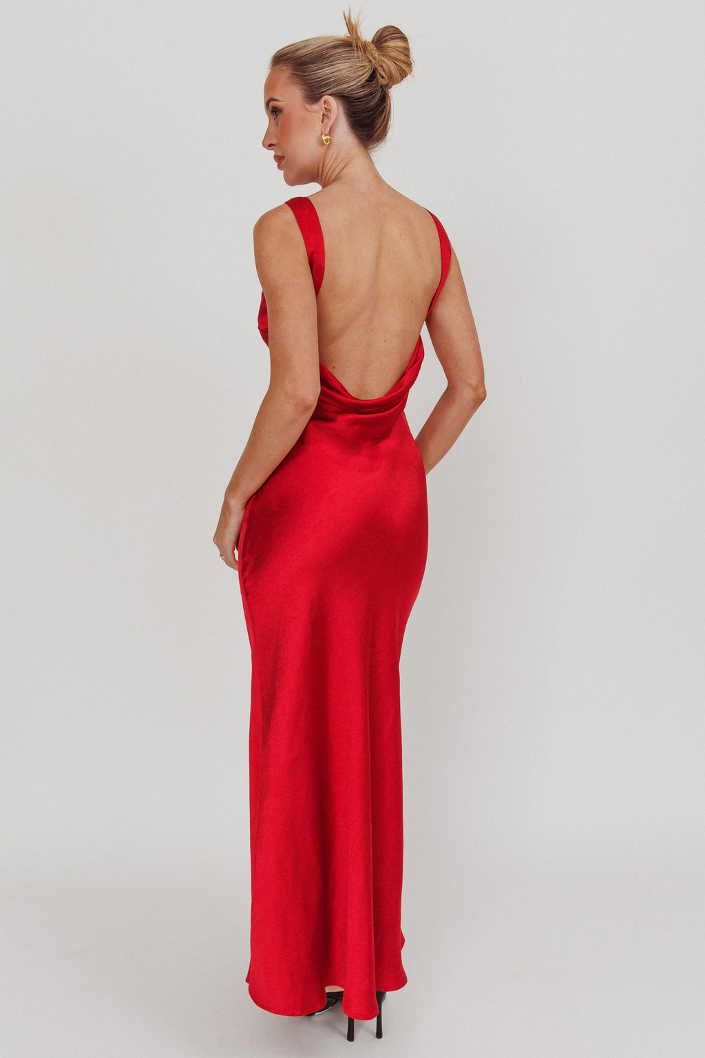 Carmine Satin Sleeveless Maxi Dress Wine by Selfie Leslie Australia