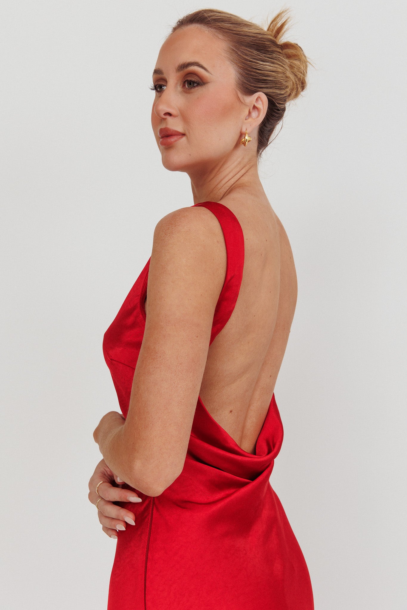 Carmine Satin Sleeveless Maxi Dress Wine by Selfie Leslie Australia