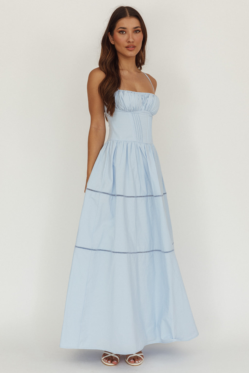 Heavenly Glow Gathered Bust A-Line Maxi Dress Blue by Selfie Leslie Australia