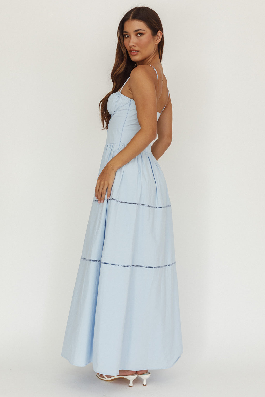 Heavenly Glow Gathered Bust A-Line Maxi Dress Blue by Selfie Leslie Australia