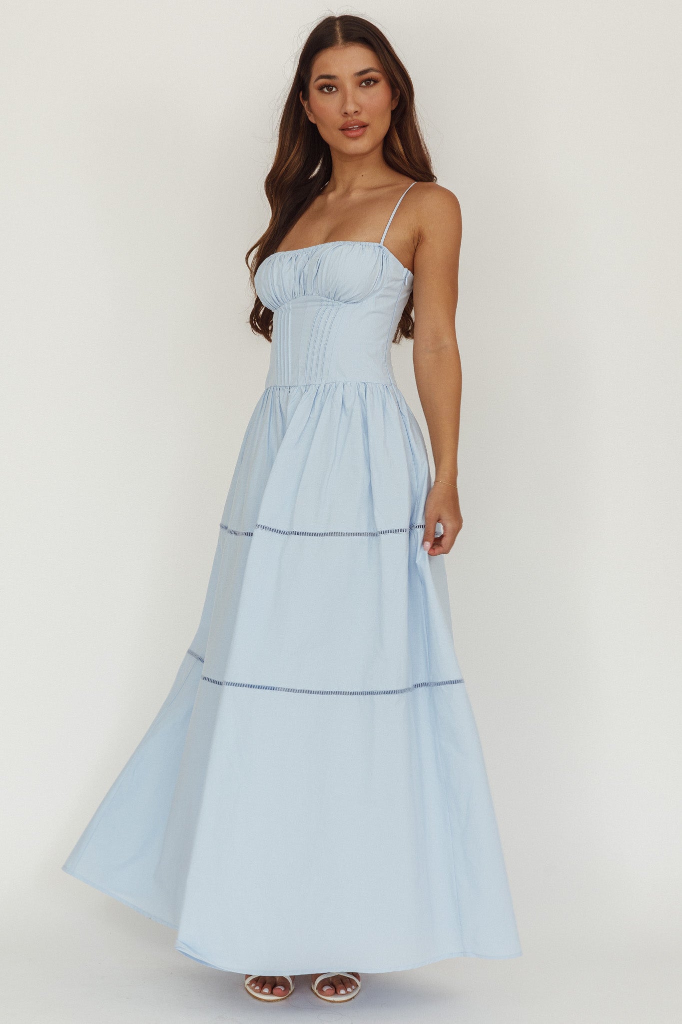 Heavenly Glow Gathered Bust A-Line Maxi Dress Blue by Selfie Leslie Australia