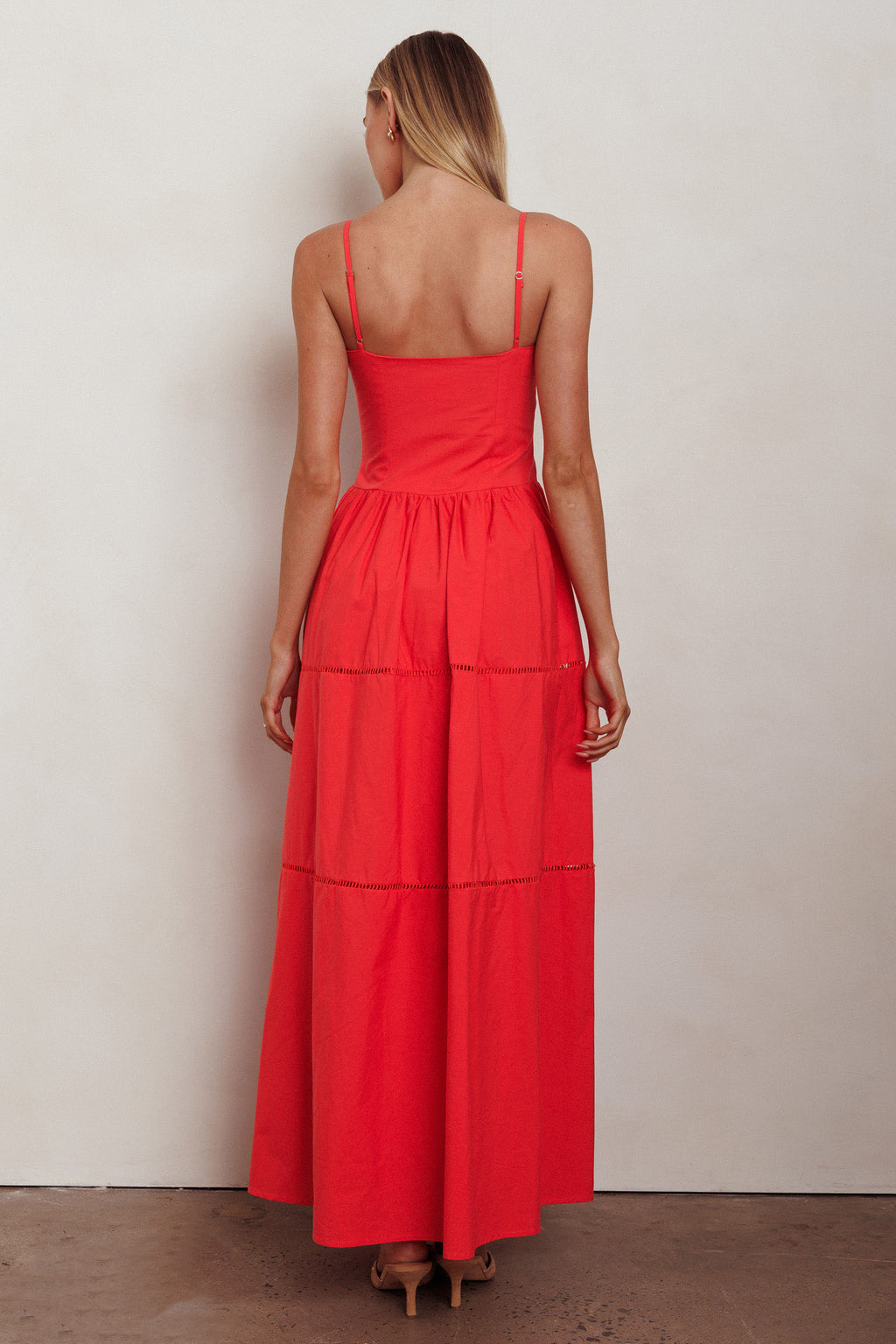 Heavenly Glow Gathered Bust A-Line Maxi Dress Red by Selfie Leslie Australia