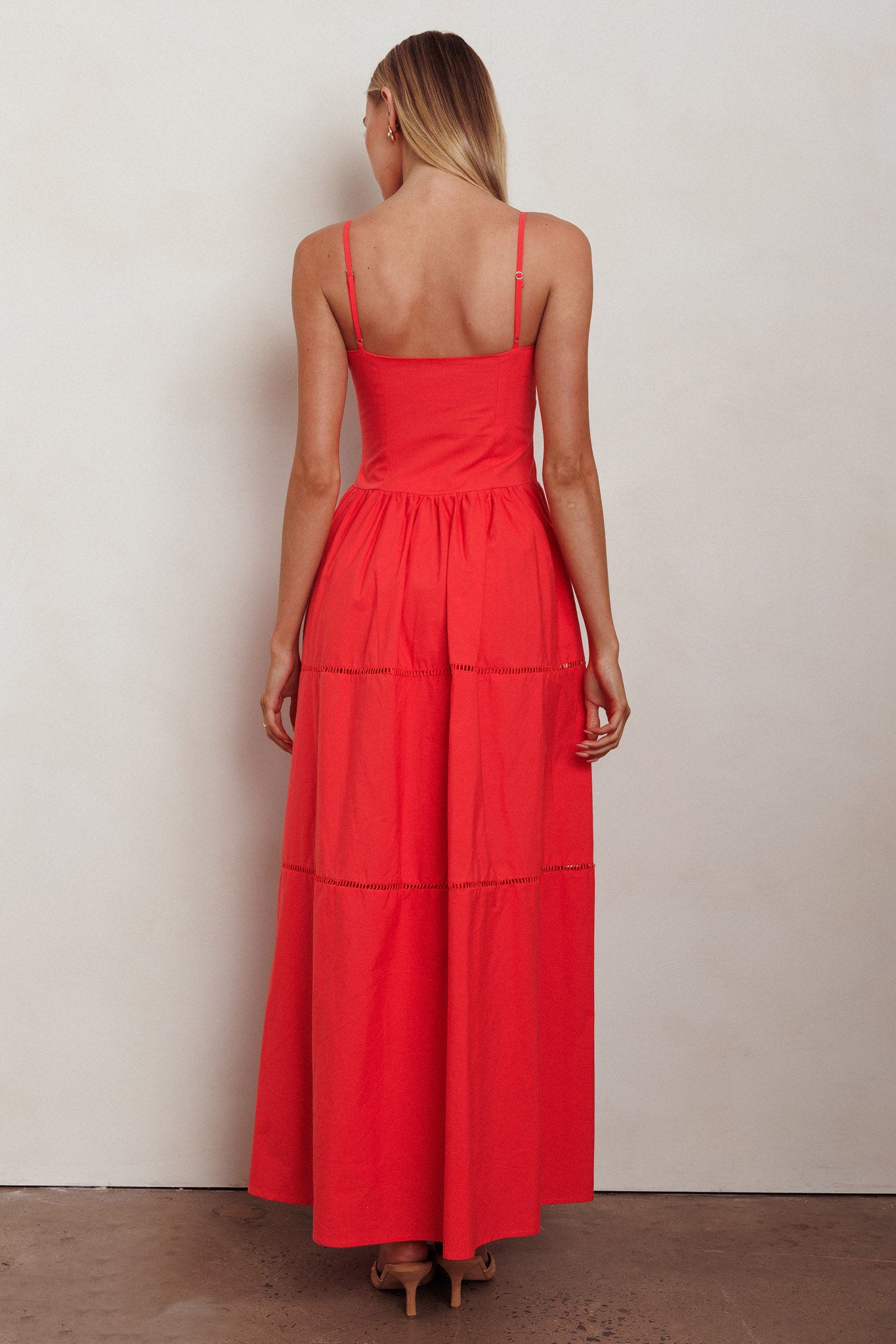 Heavenly Glow Gathered Bust A-Line Maxi Dress Red by Selfie Leslie Australia