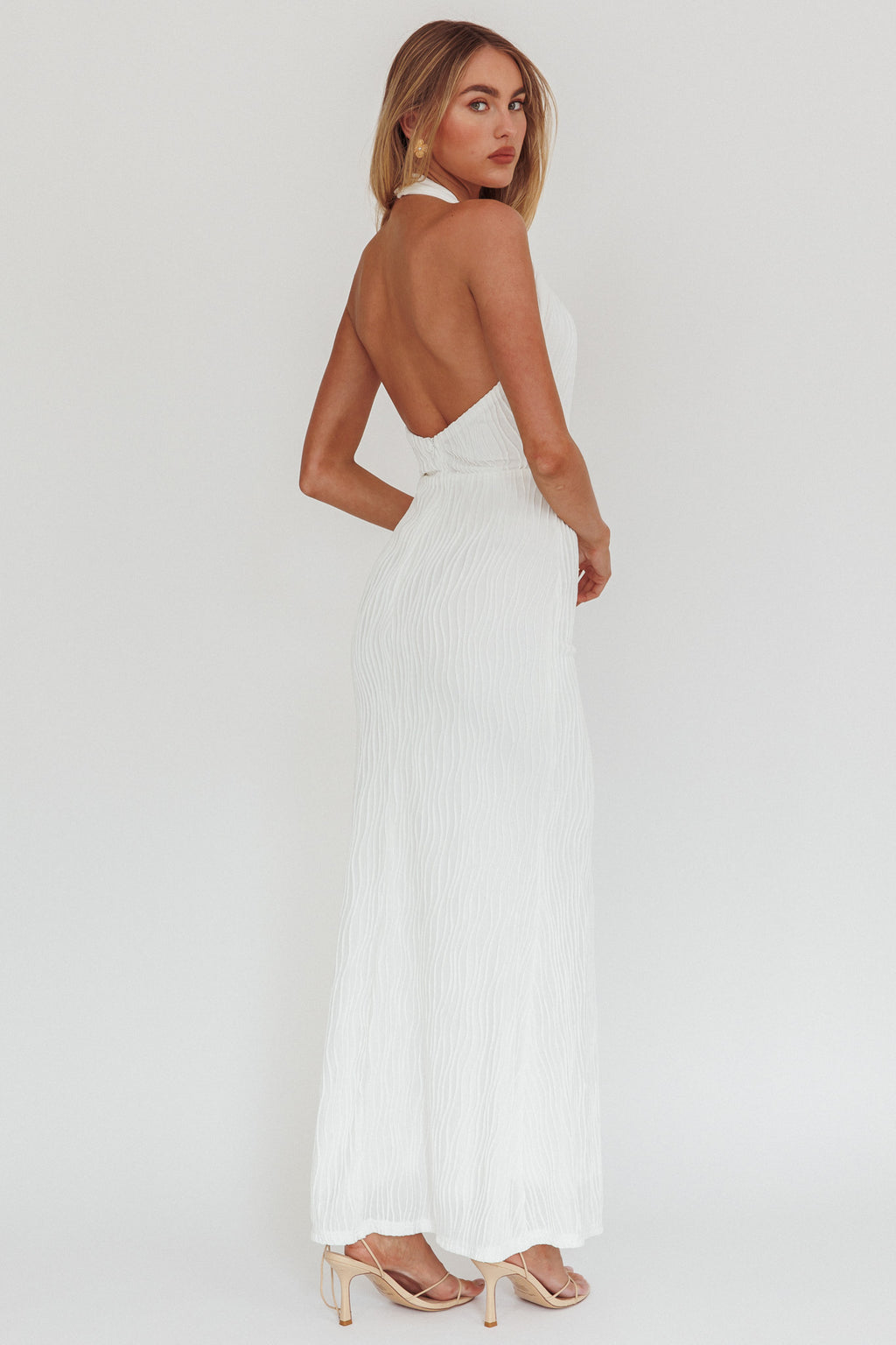 Lush Aura Crossover Halter Neck Maxi Dress White by Selfie Leslie Australia