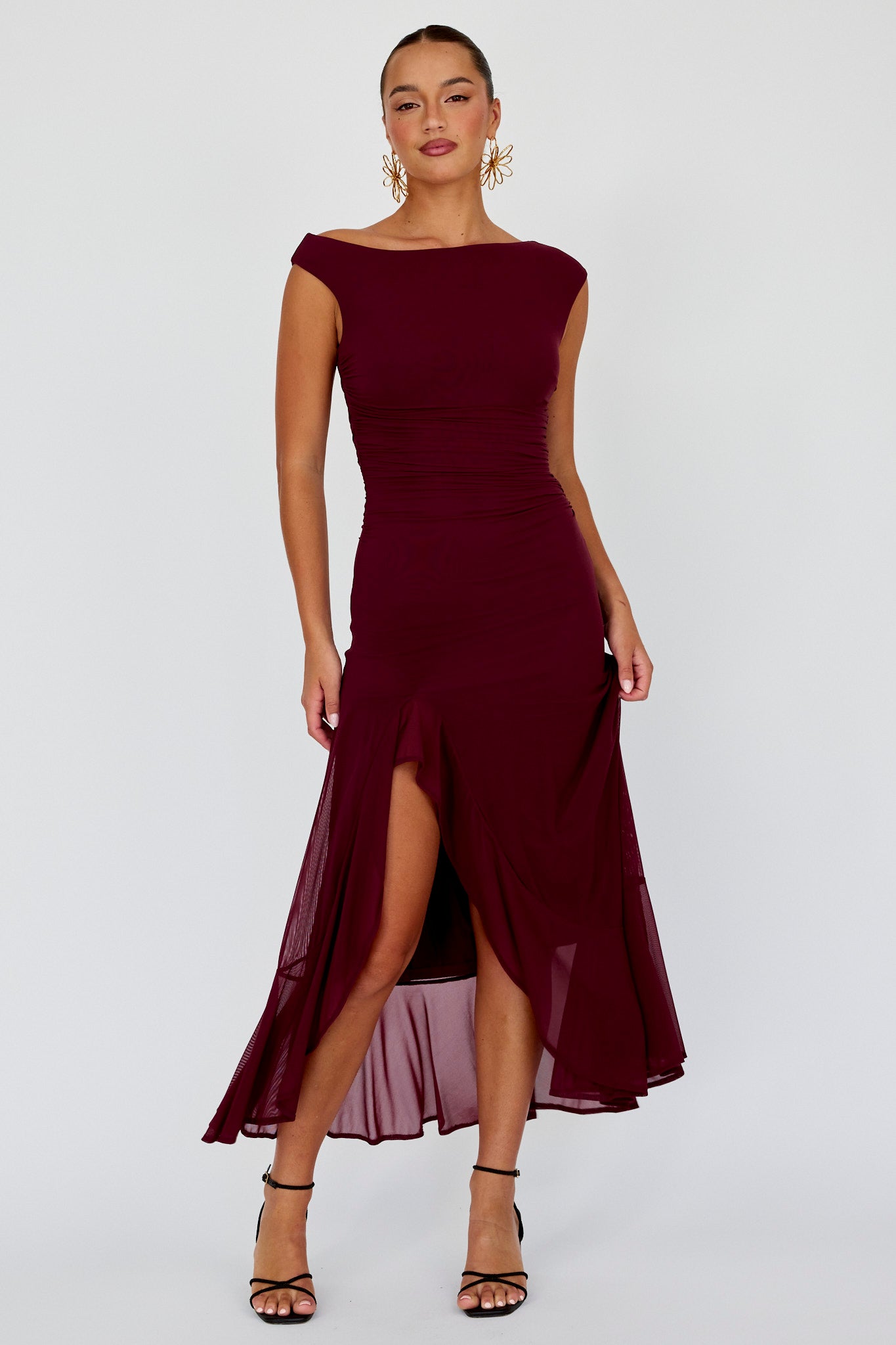 Shop the Moonlit Magic Asymmetric Neckline Maxi Dress Wine