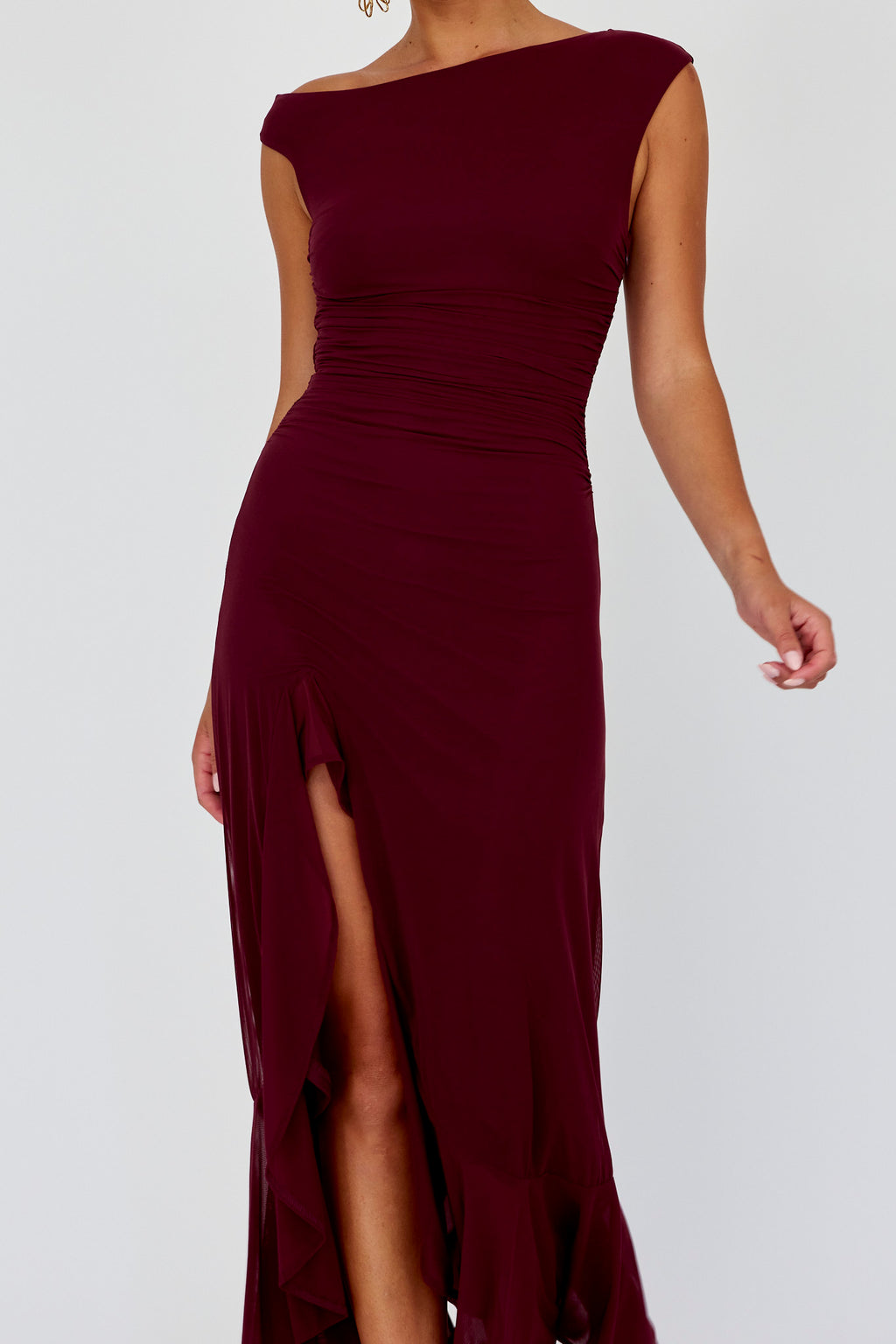 Moonlit Magic Asymmetric Neckline Maxi Dress Wine by Selfie Leslie Australia