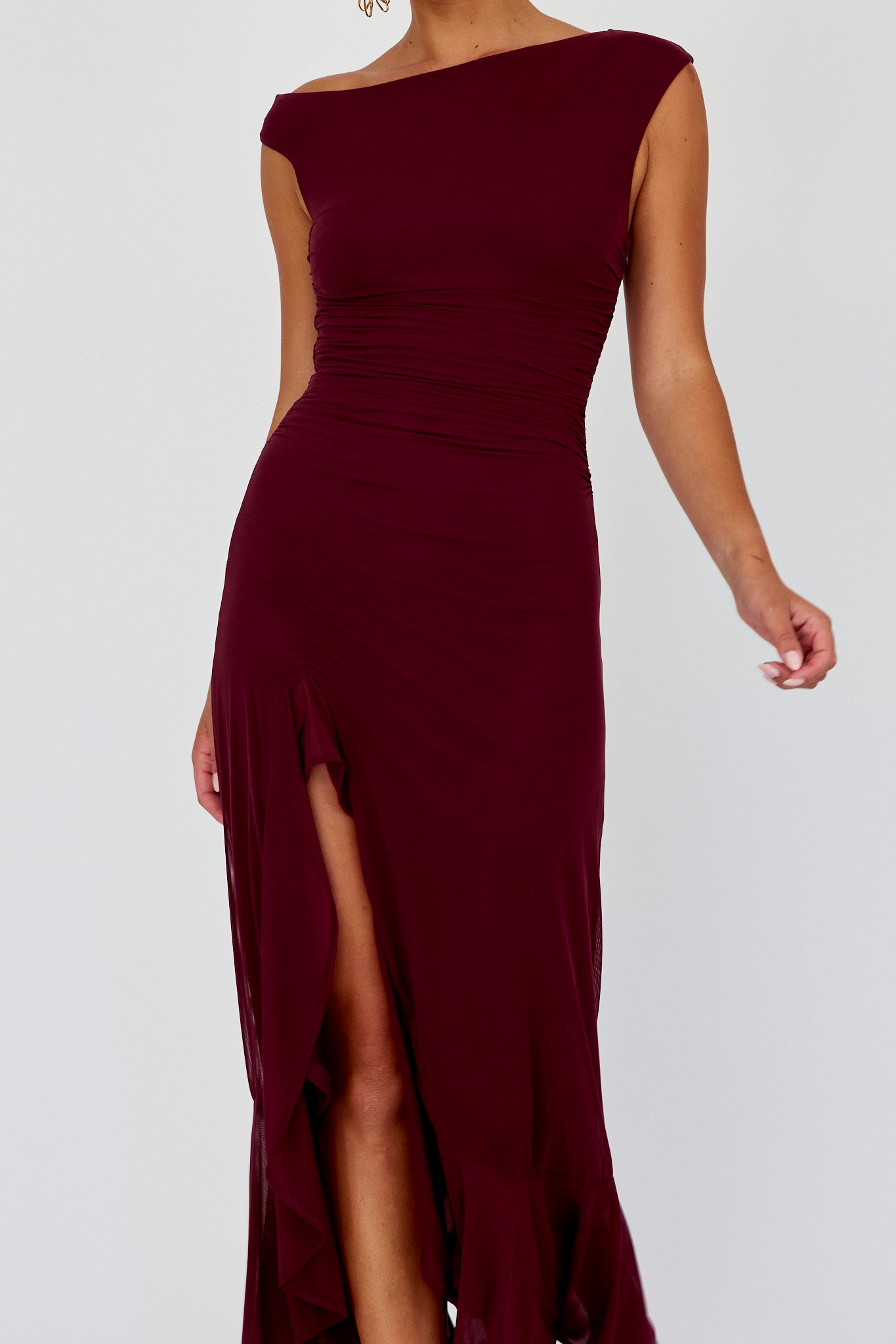 Moonlit Magic Asymmetric Neckline Maxi Dress Wine by Selfie Leslie Australia