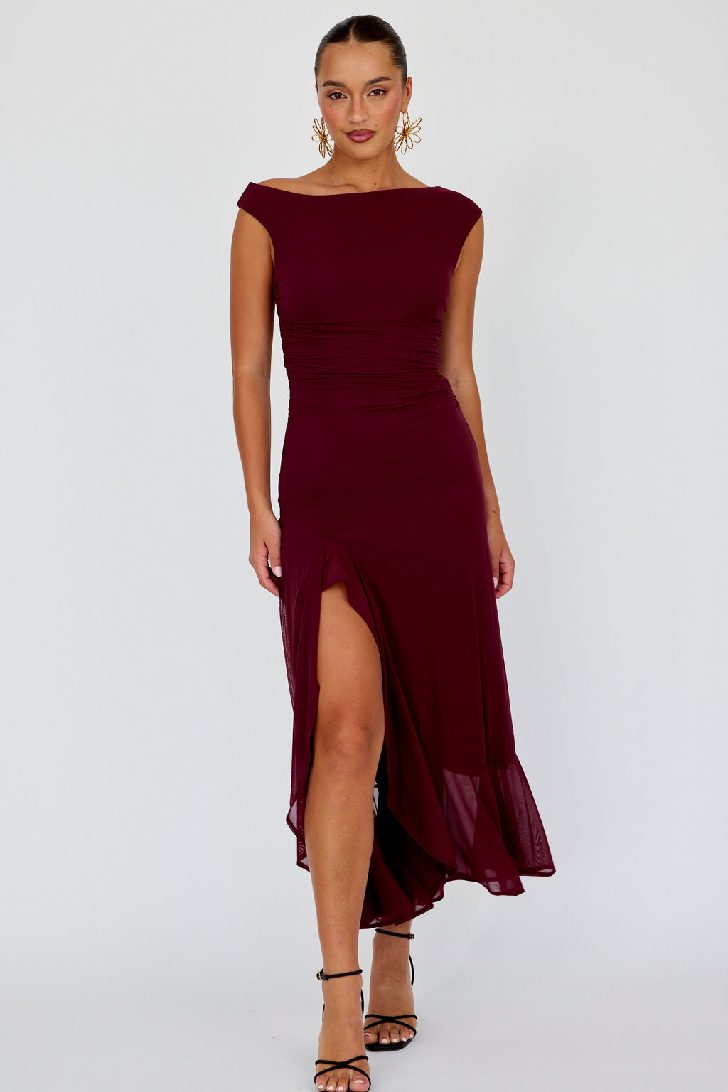 Moonlit Magic Asymmetric Neckline Maxi Dress Wine by Selfie Leslie Australia