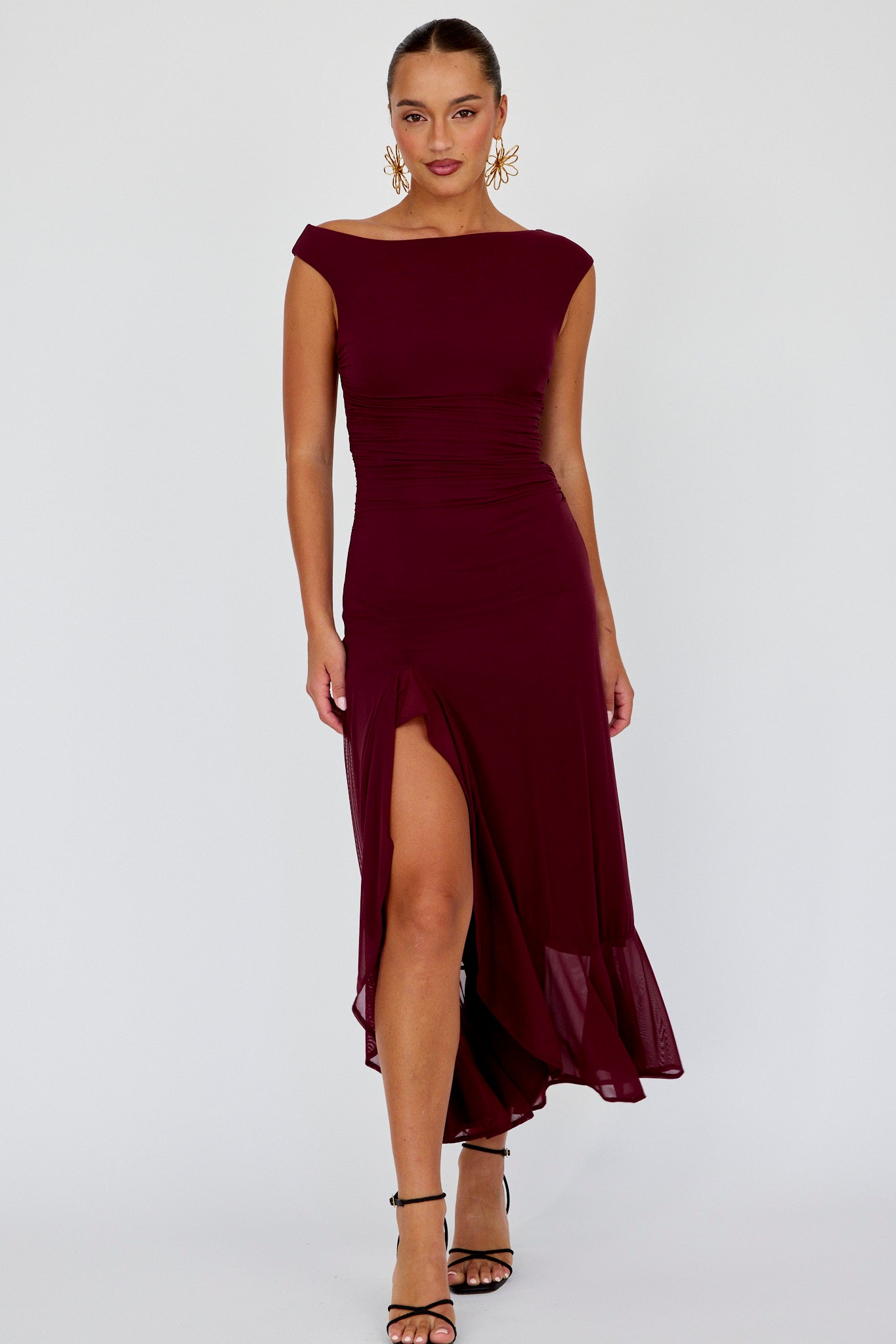 Moonlit Magic Asymmetric Neckline Maxi Dress Wine by Selfie Leslie Australia