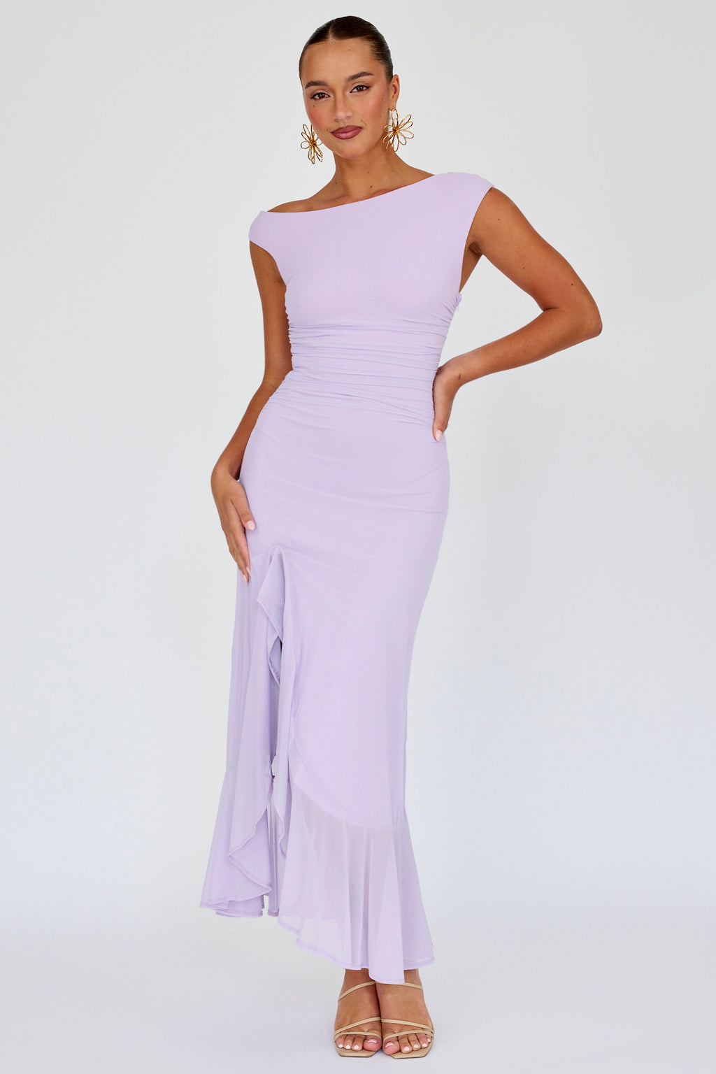 Moonlit Magic Asymmetric Neckline Maxi Dress Lilac by Selfie Leslie Australia