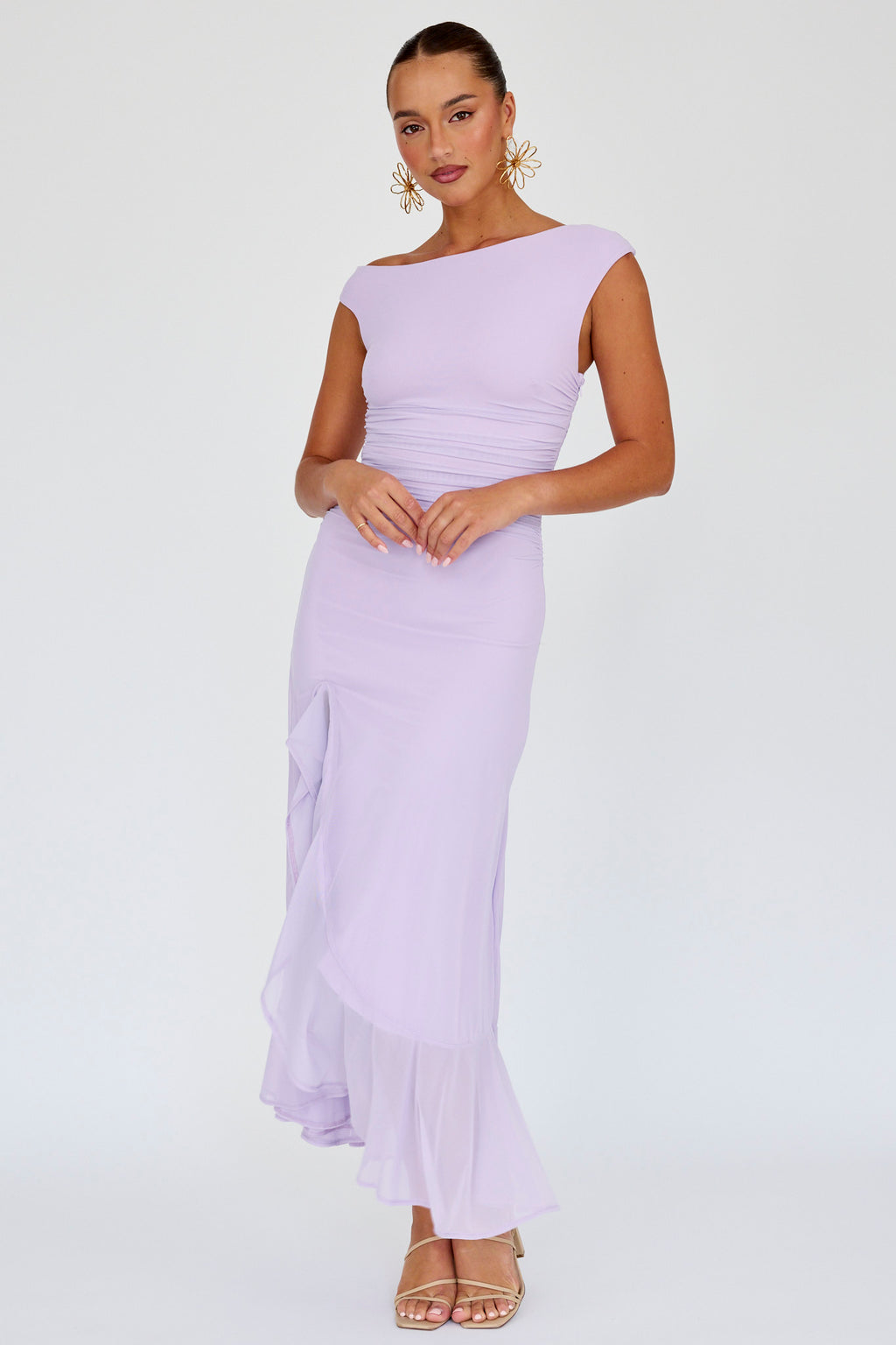 Moonlit Magic Asymmetric Neckline Maxi Dress Lilac by Selfie Leslie Australia