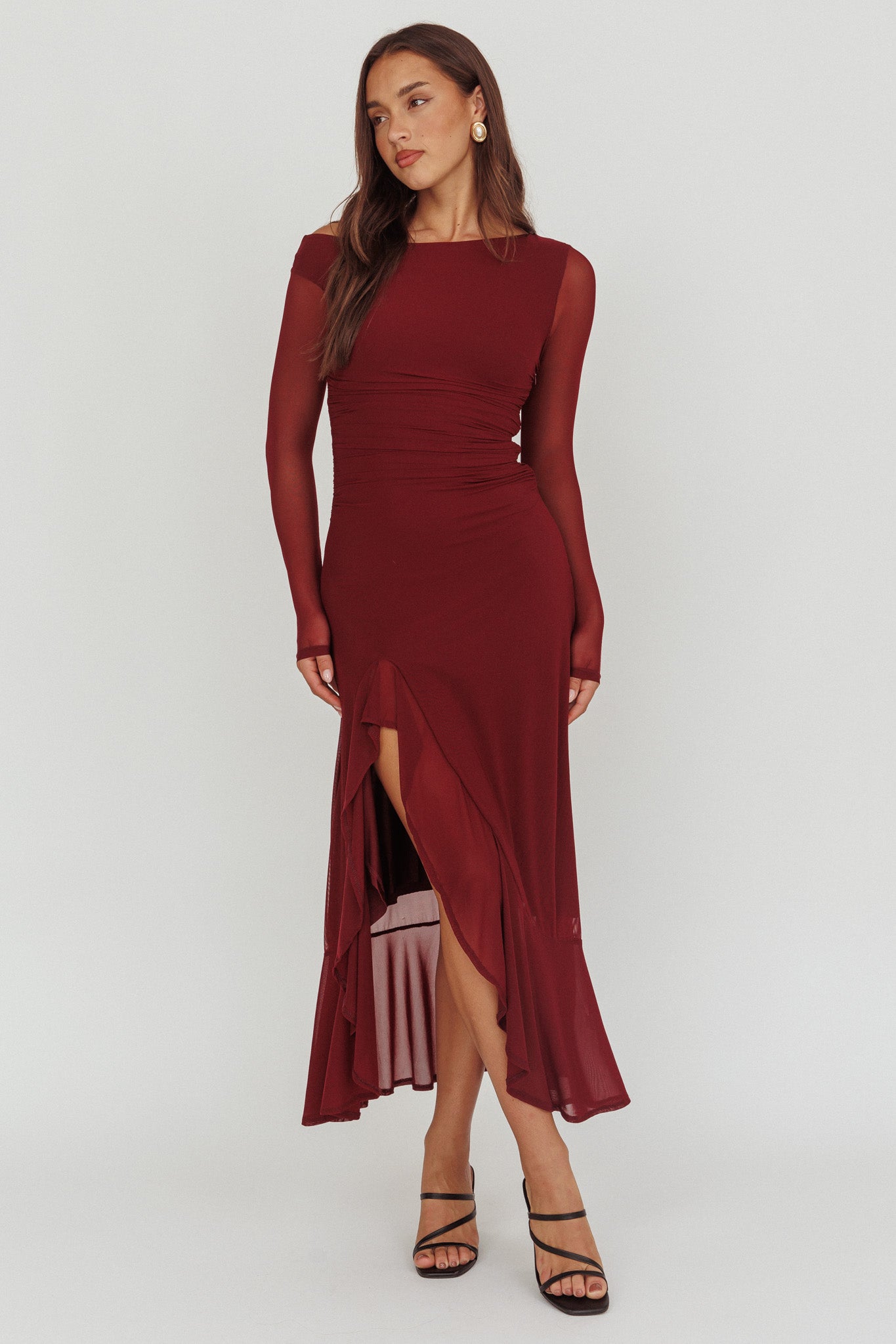 Moonlit Magic Long Sleeve Maxi Dress Wine by Selfie Leslie Australia