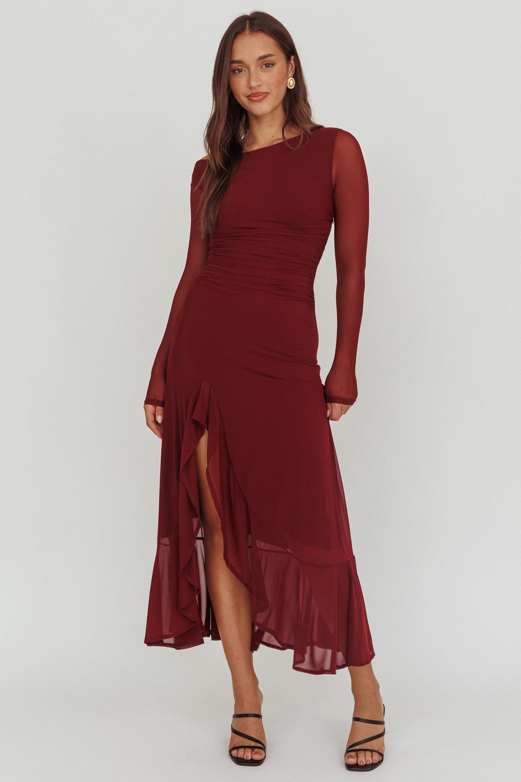 Moonlit Magic Long Sleeve Maxi Dress Wine by Selfie Leslie Australia
