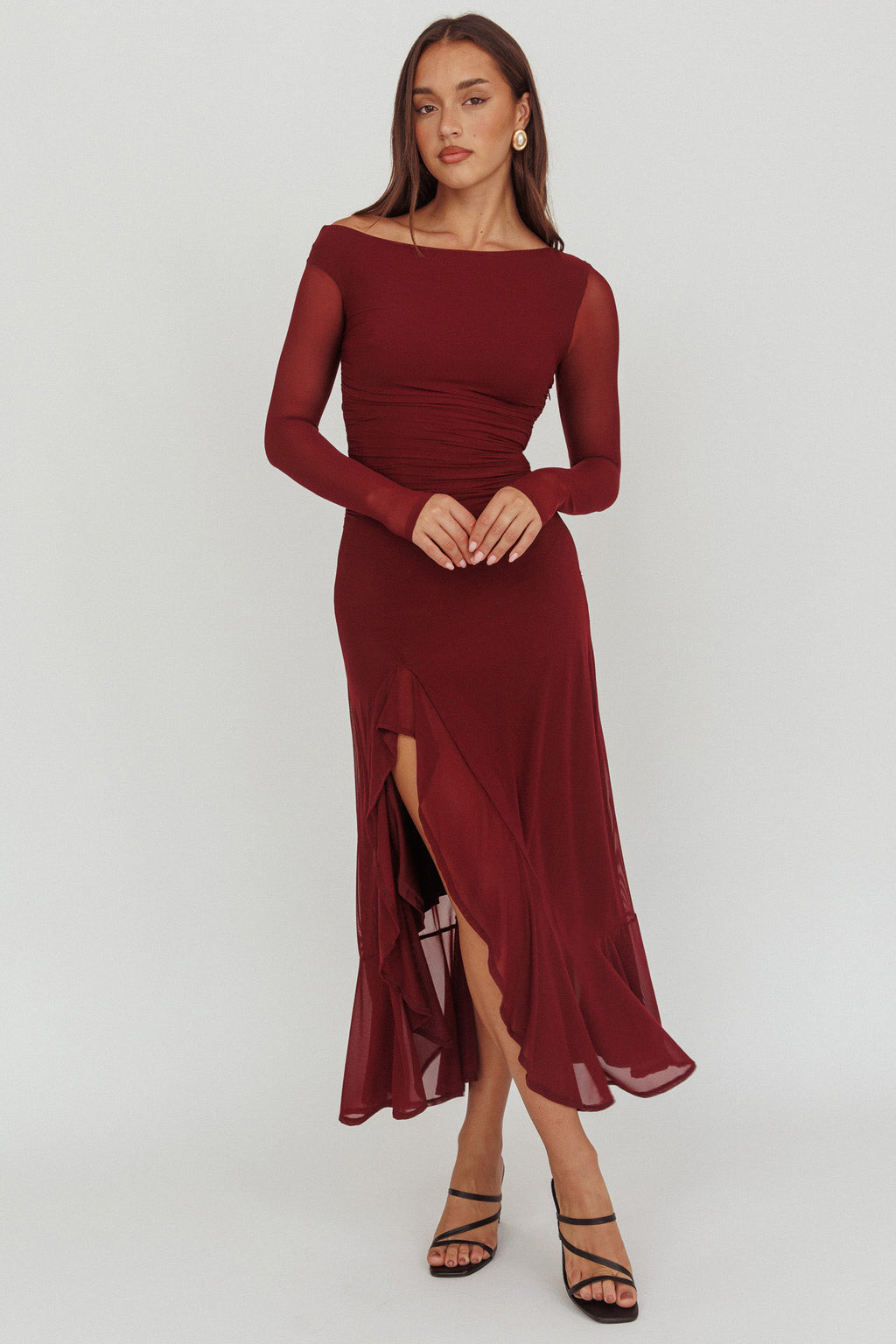 Moonlit Magic Long Sleeve Maxi Dress Wine by Selfie Leslie Australia