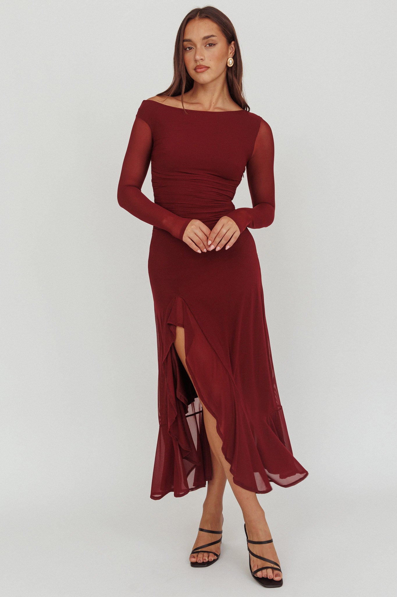 Moonlit Magic Long Sleeve Maxi Dress Wine by Selfie Leslie Australia