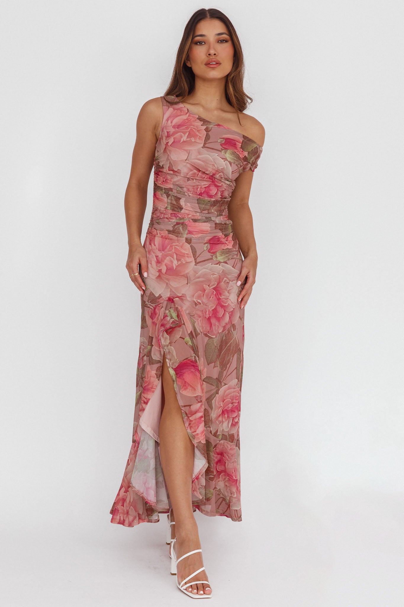Moonlit Magic Asymmetric Neckline Maxi Dress Floral Blush by Selfie Leslie Australia