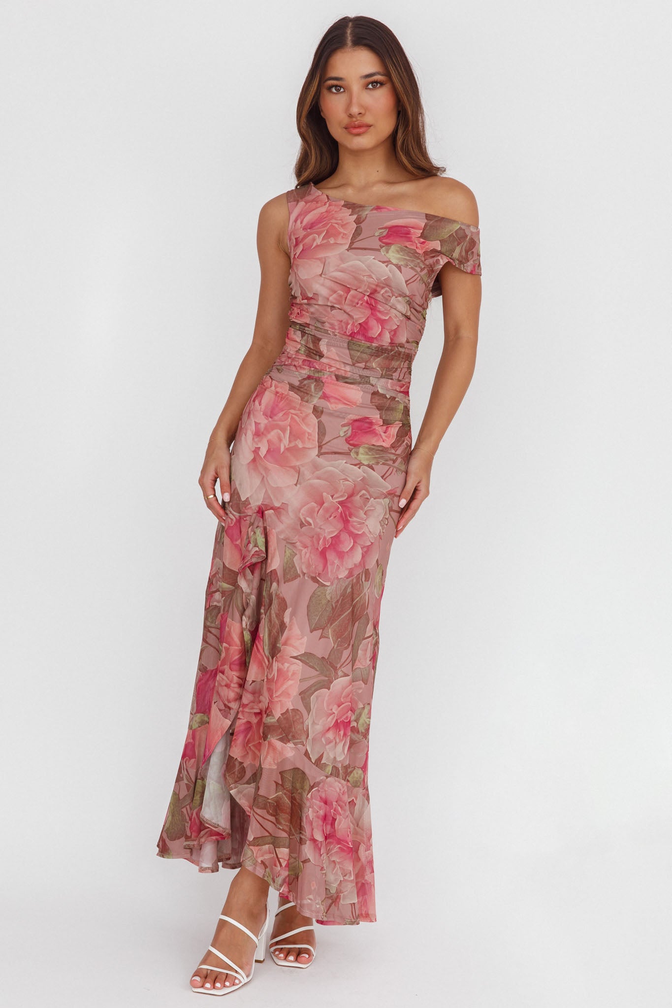 Moonlit Magic Asymmetric Neckline Maxi Dress Floral Blush by Selfie Leslie Australia