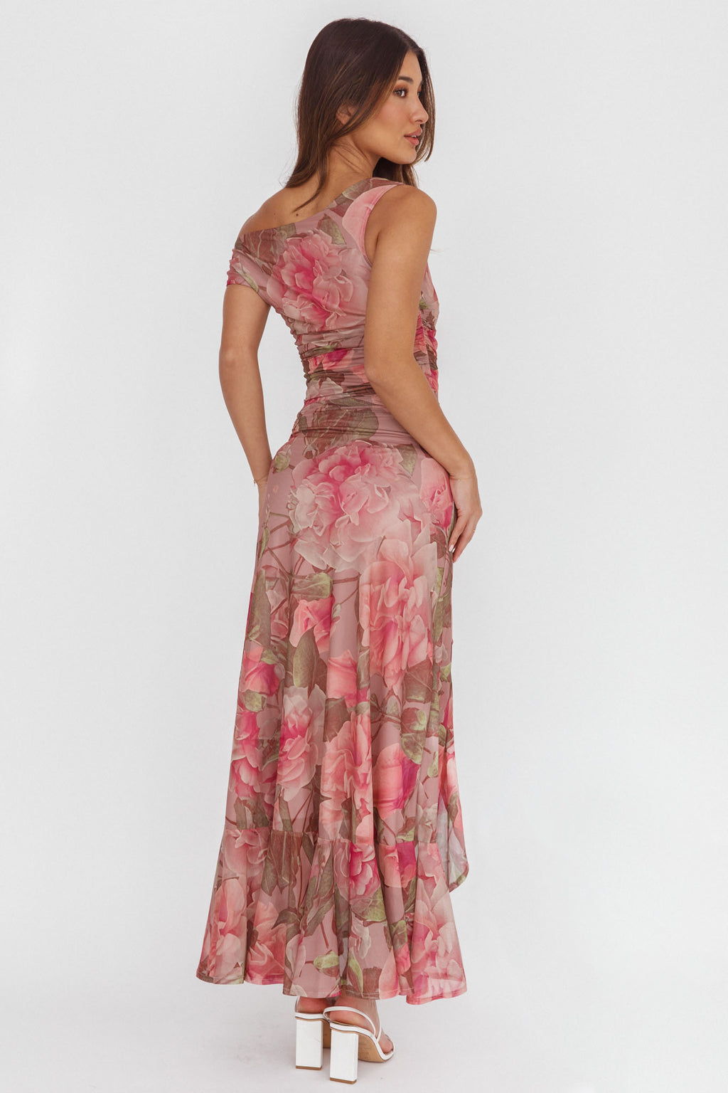 Moonlit Magic Asymmetric Neckline Maxi Dress Floral Blush by Selfie Leslie Australia