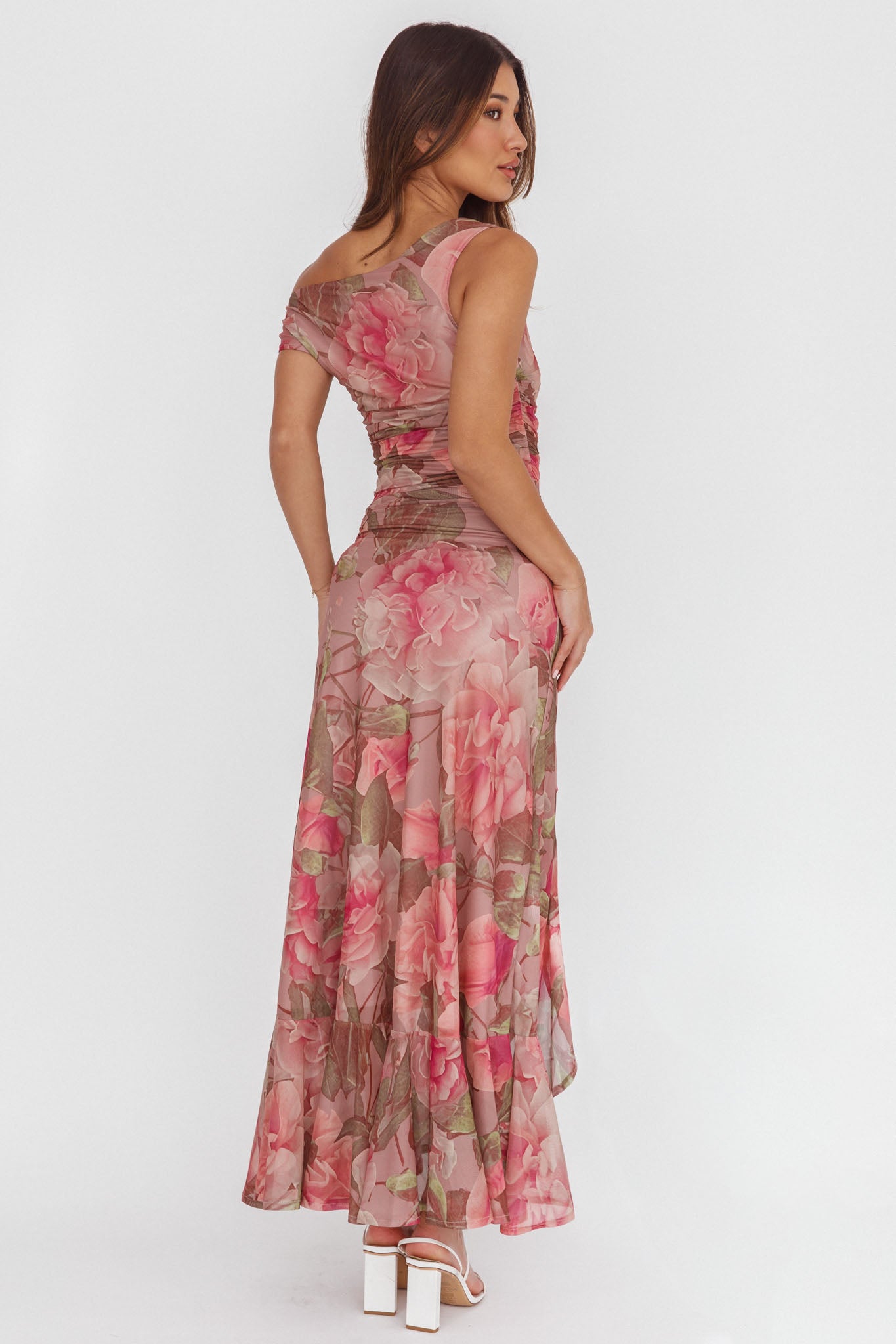 Moonlit Magic Asymmetric Neckline Maxi Dress Floral Blush by Selfie Leslie Australia
