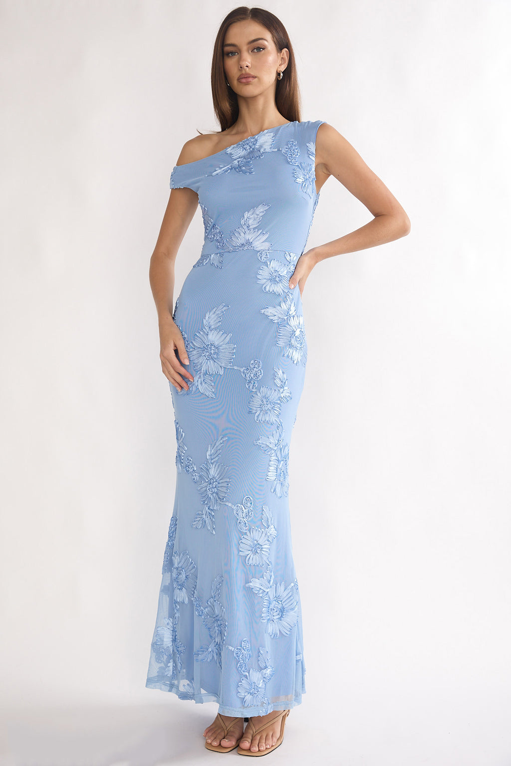 Moonlit Magic Asymmetric Neckline Embellished Maxi Dress Blue by Selfie Leslie Australia