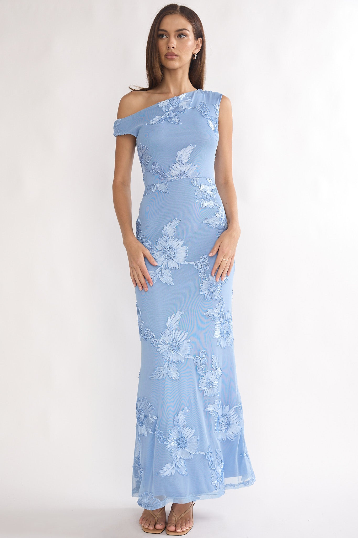 Moonlit Magic Asymmetric Neckline Embellished Maxi Dress Blue by Selfie Leslie Australia