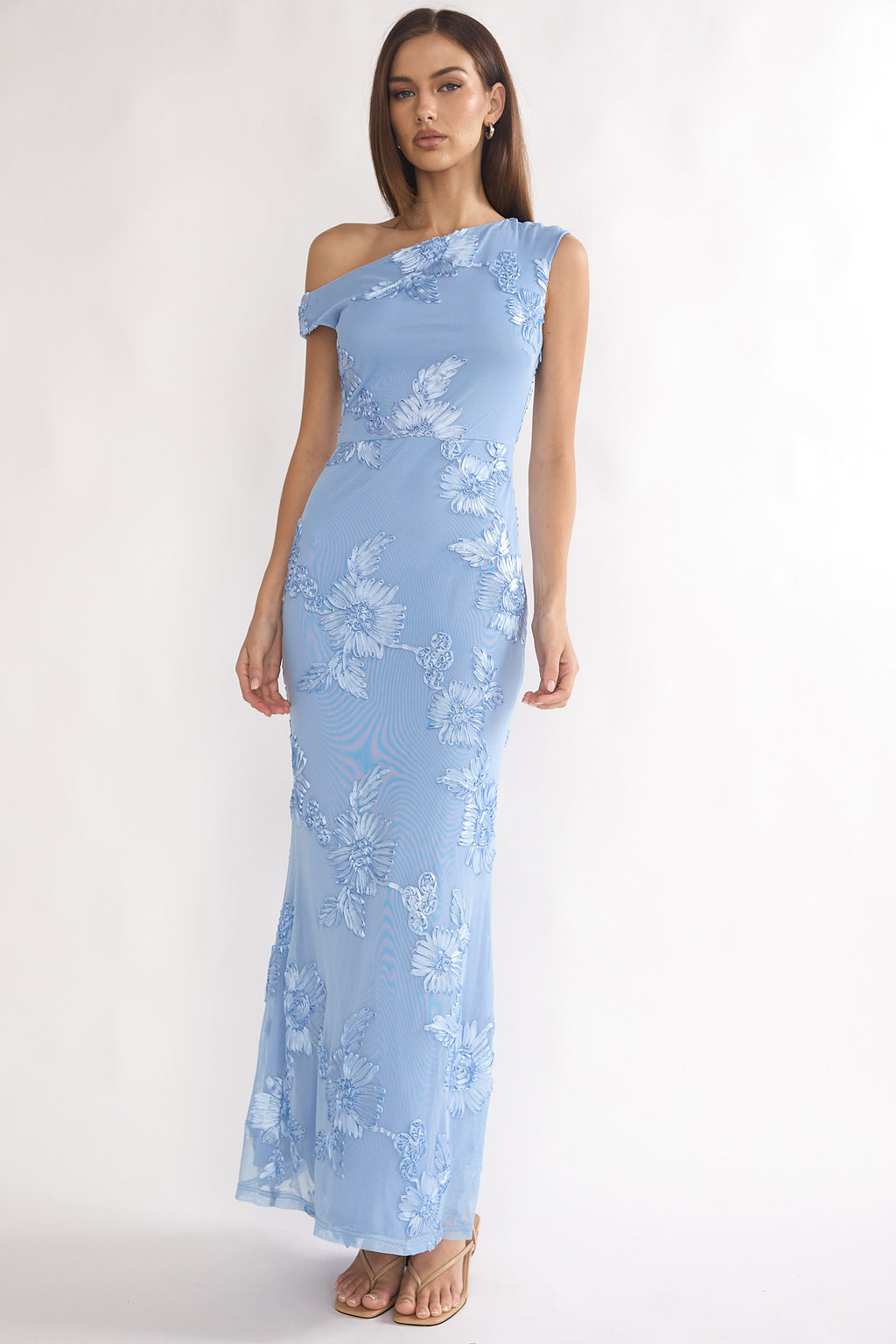 Moonlit Magic Asymmetric Neckline Embellished Maxi Dress Blue by Selfie Leslie Australia