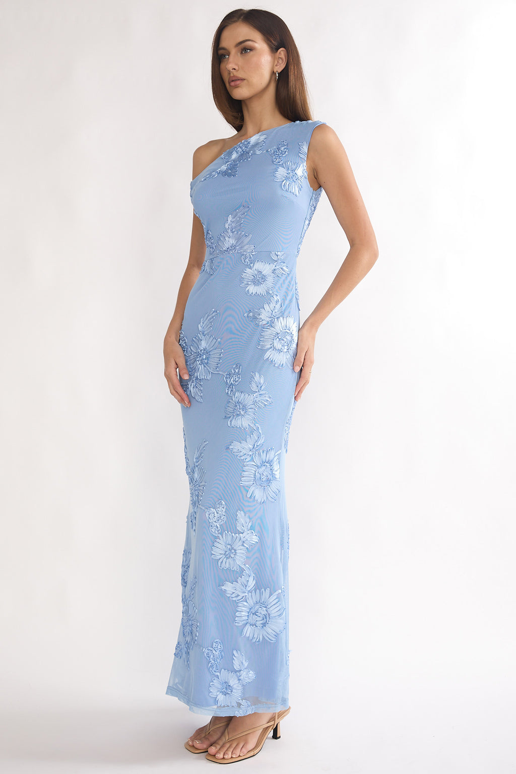 Moonlit Magic Asymmetric Neckline Embellished Maxi Dress Blue by Selfie Leslie Australia