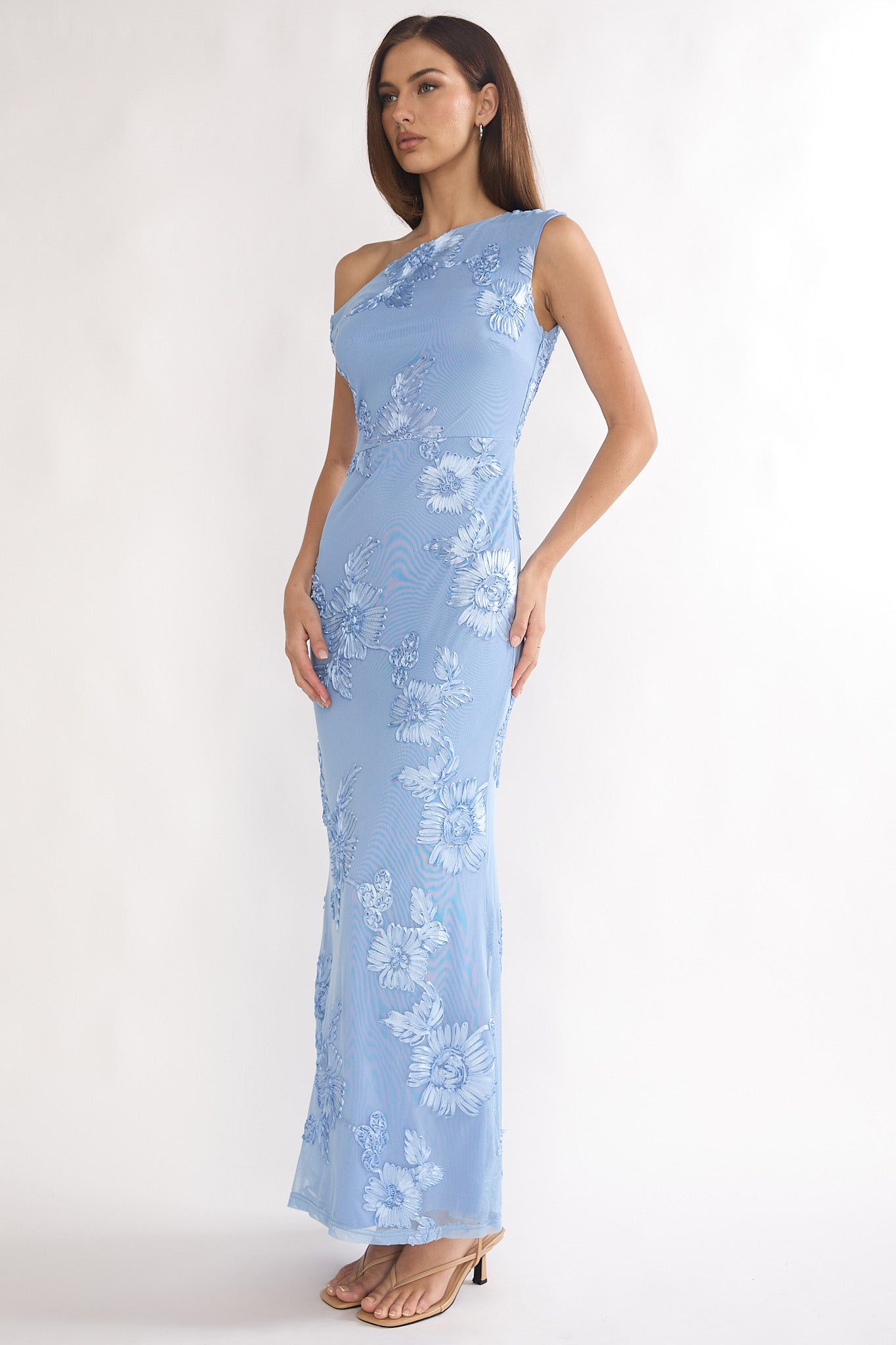 Moonlit Magic Asymmetric Neckline Embellished Maxi Dress Blue by Selfie Leslie Australia