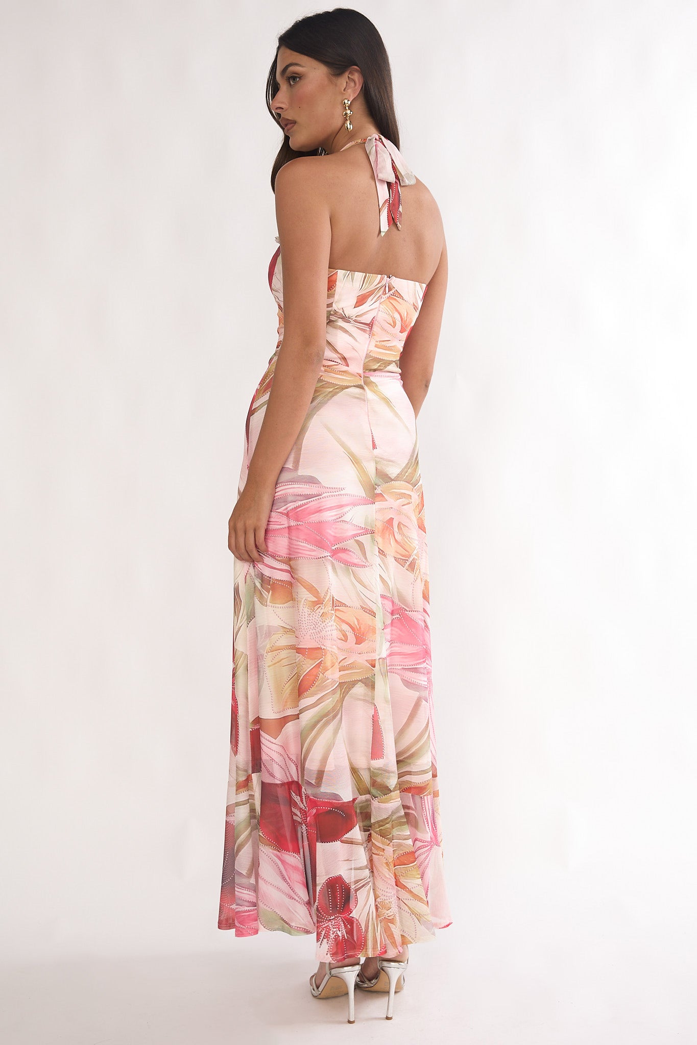 Moonlit Magic Halterneck Split Maxi Dress Floral Red by Selfie Leslie Australia