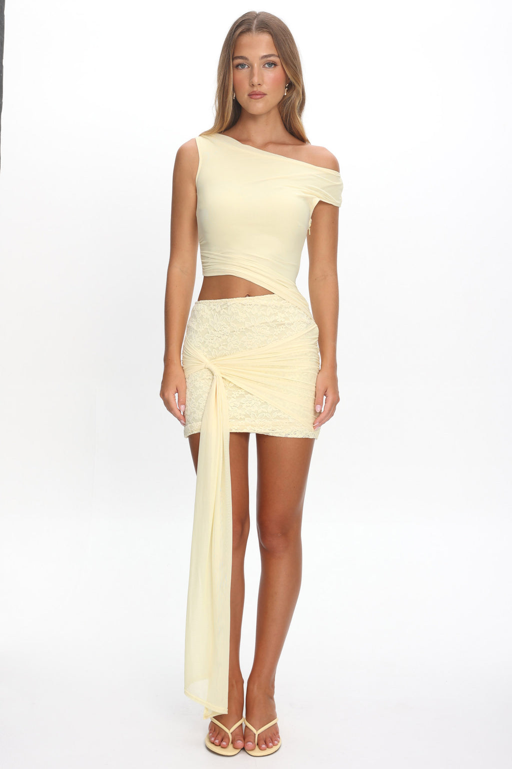 Moonlit Magic Asymmetric Neckline Mini Dress Yellow by Selfie Leslie Australia