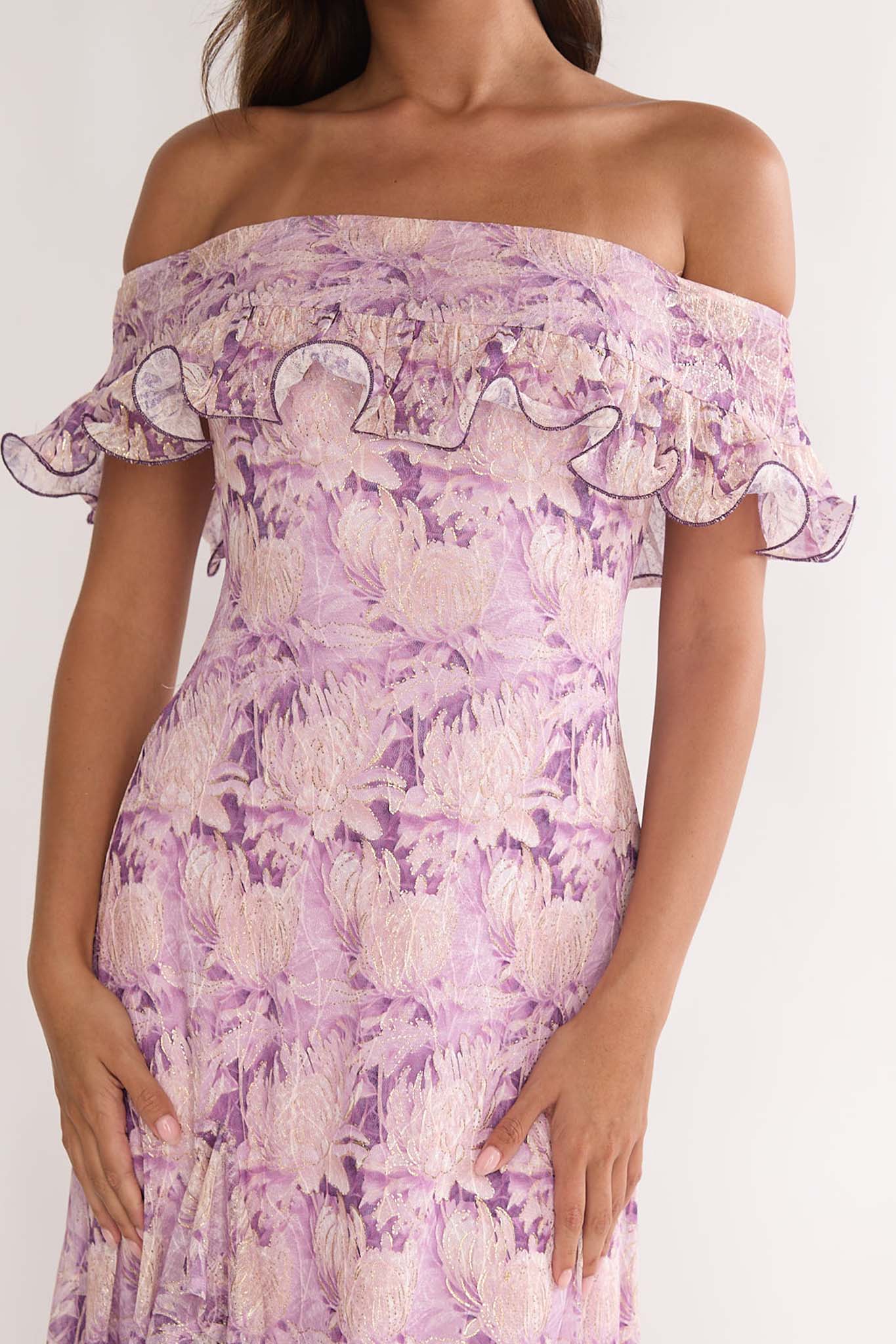 Moonlit Magic Off-Shoulder Maxi Dress Floral Dress by Selfie Leslie Australia