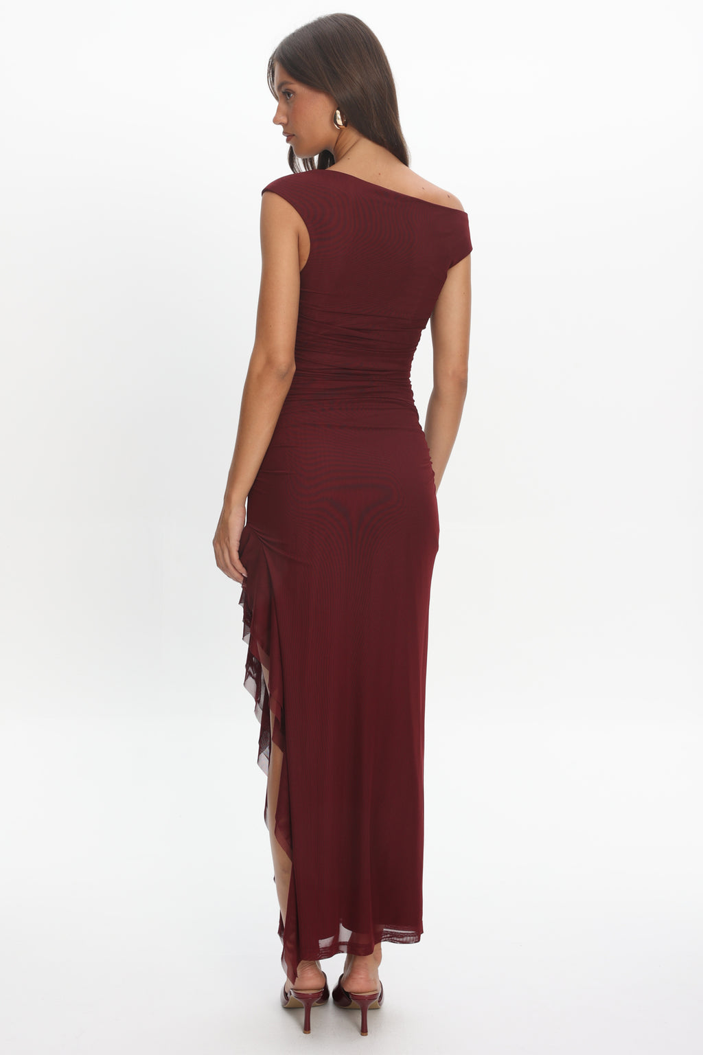 Moonlit Magic Asymmetric Neckline Slit Maxi Dress Wine by Selfie Leslie Australia