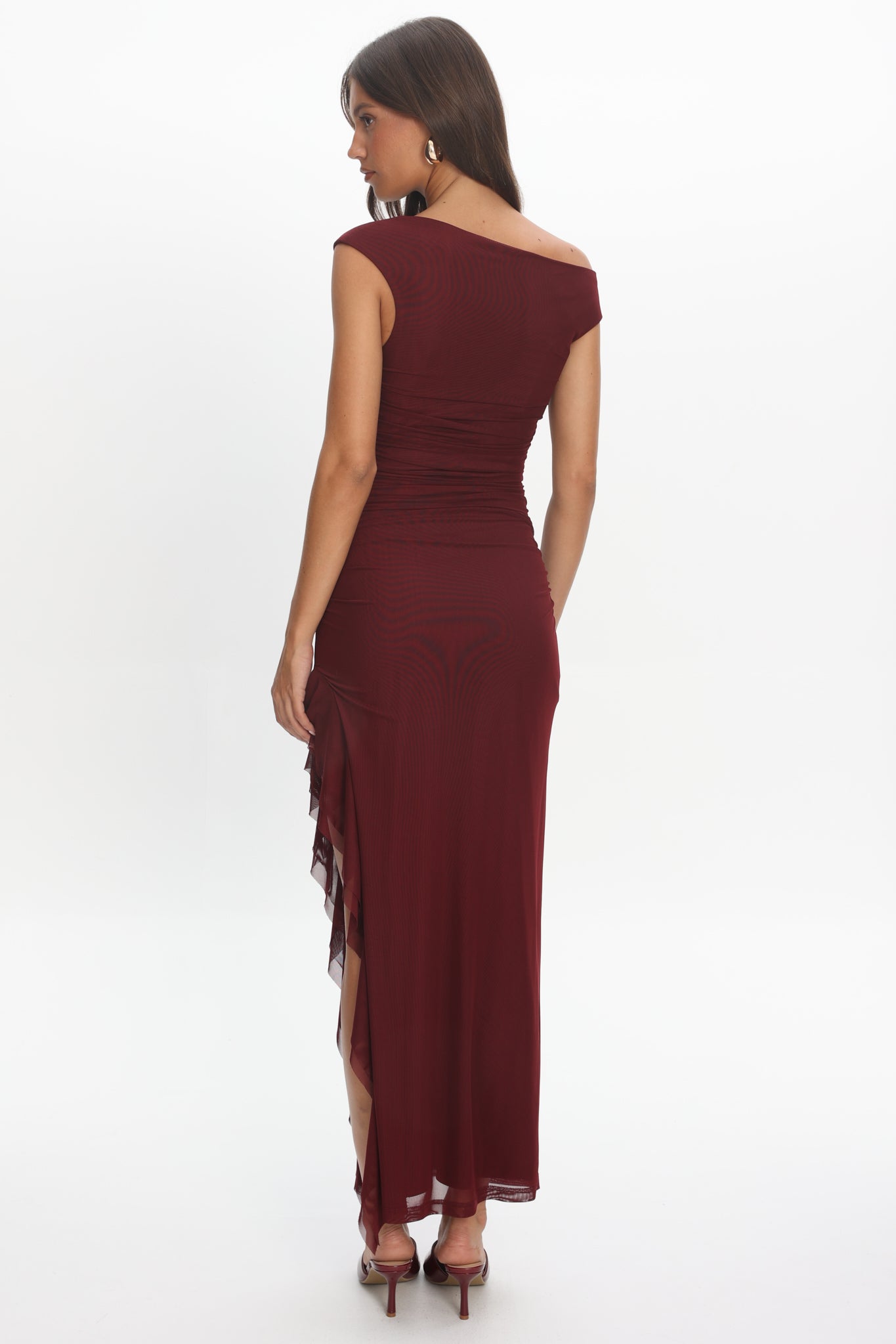 Moonlit Magic Asymmetric Neckline Slit Maxi Dress Wine by Selfie Leslie Australia
