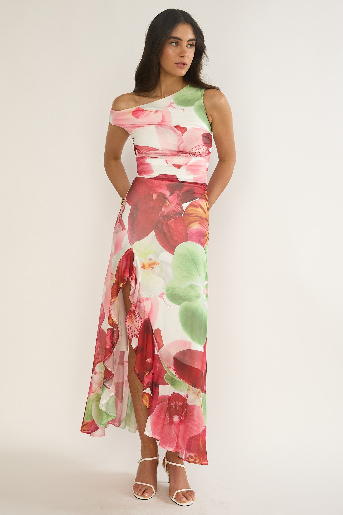 Moonlit Magic Asymmetric Neckline Maxi Dress Floral by Selfie Leslie Australia